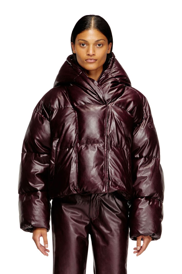Diesel - FR-W-ILLEY, Woman's Burgundy hooded puffer jacket in coated fabric in Burgundy - 1