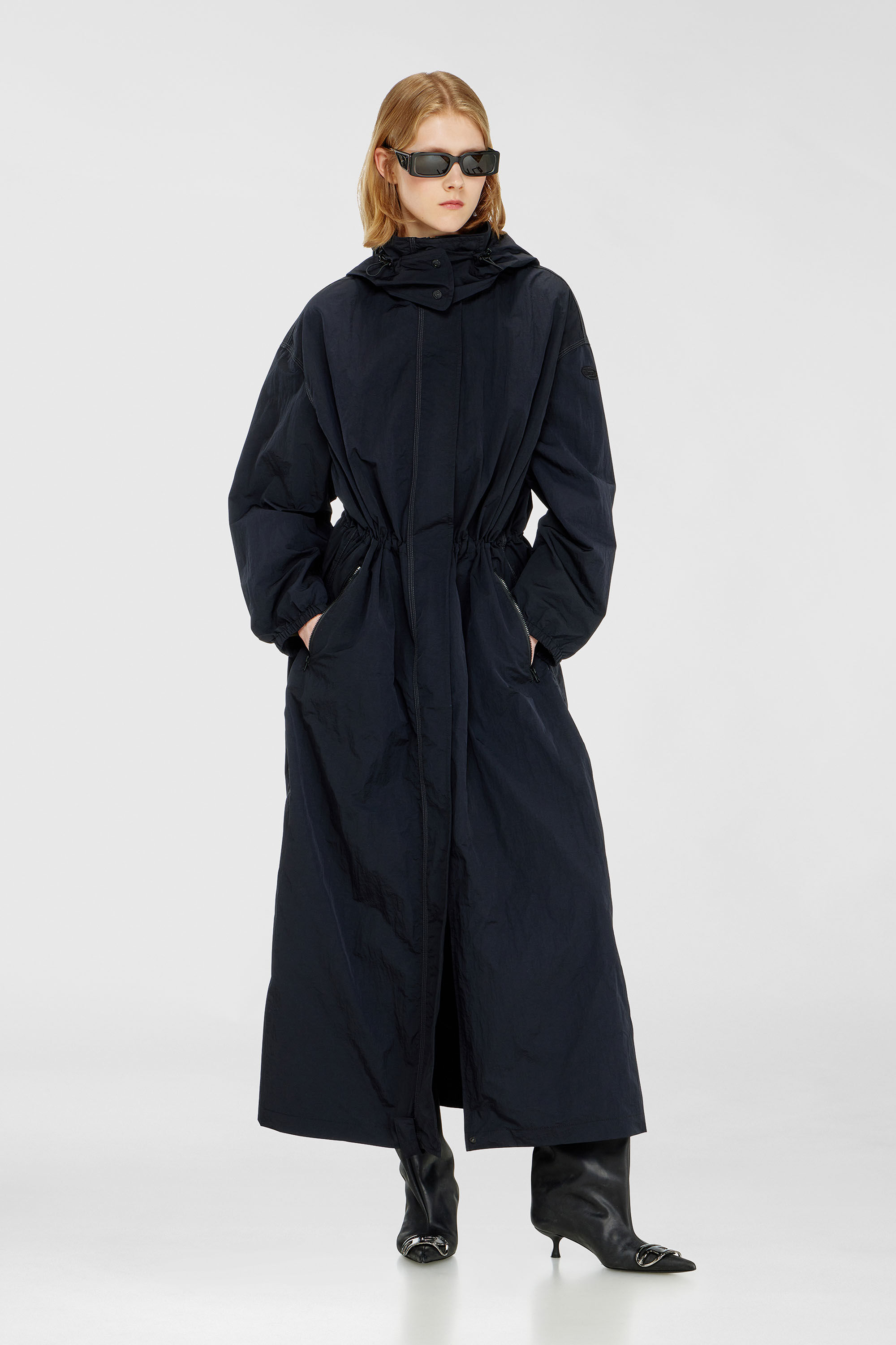 Diesel - G-ASTER-T1, Woman's Nylon trench coat with detachable hood in Night Blue - 1