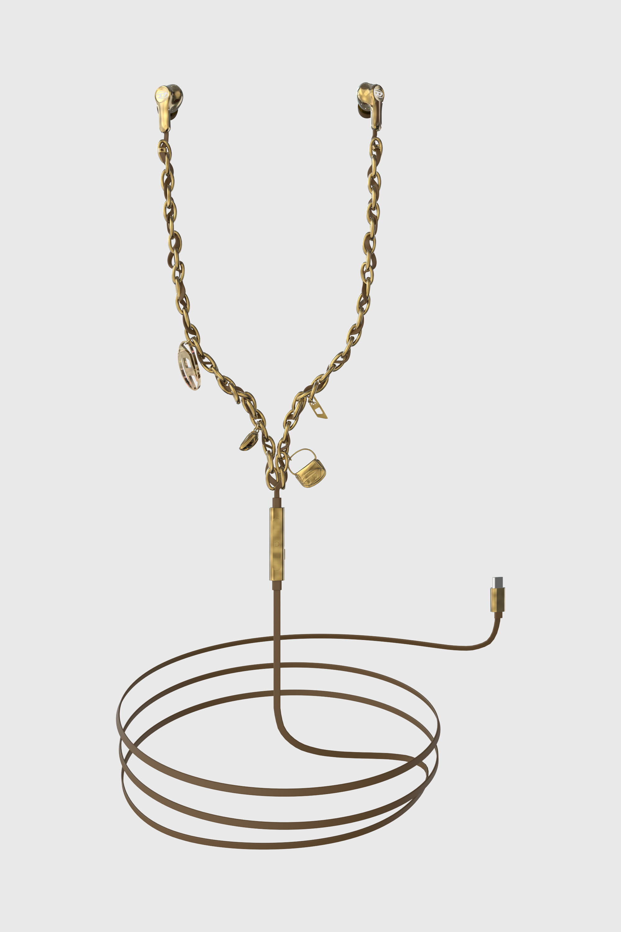 Diesel - 60689  WIRED EARBUDS WIRED EARBUDS, Unisex's Gold wired earbuds and charms in Gold - 1