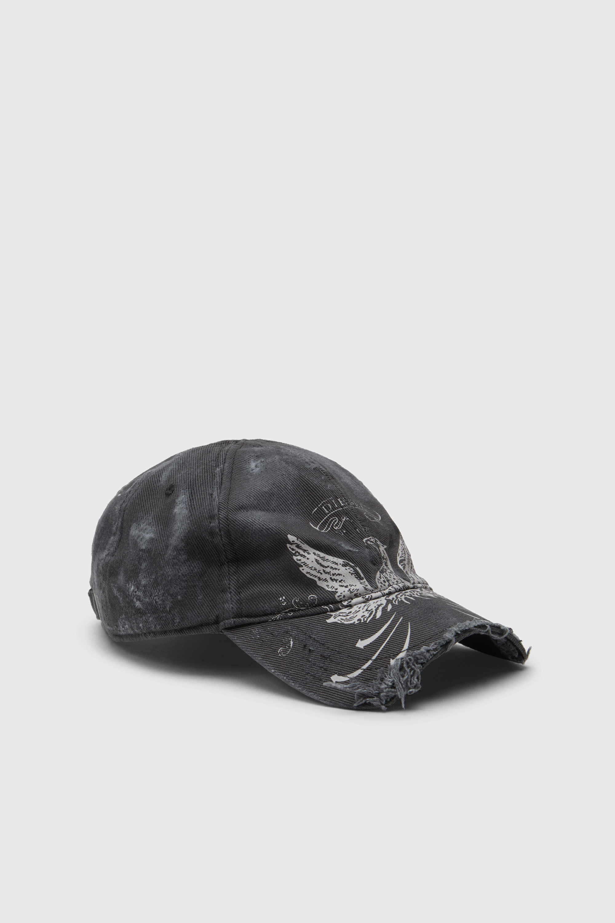 Diesel - C-FENIX, Man's Distressed baseball cap with Phoenix print in Black - 1