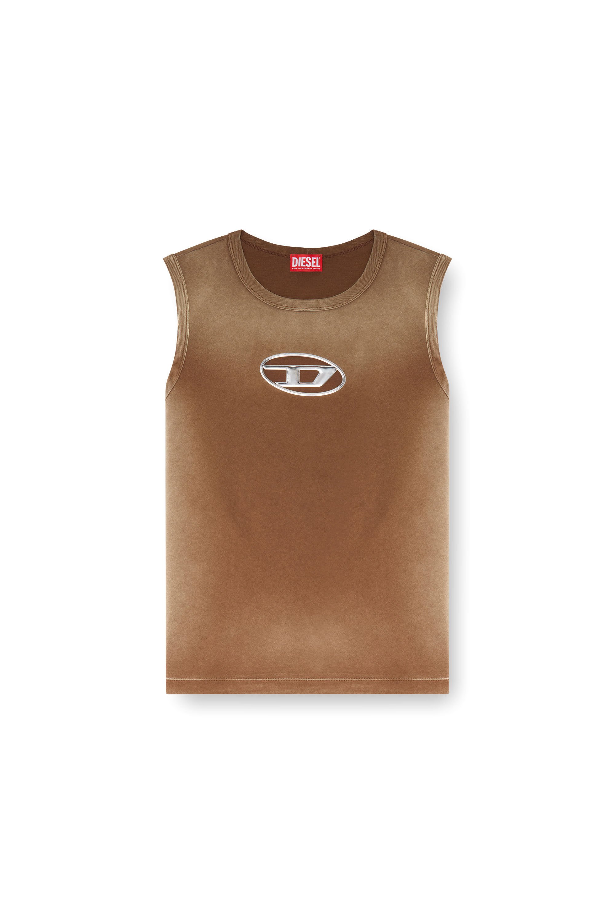 Diesel - T-BRICO, Man Faded tank top with puffy Oval D in Brown - Image 2