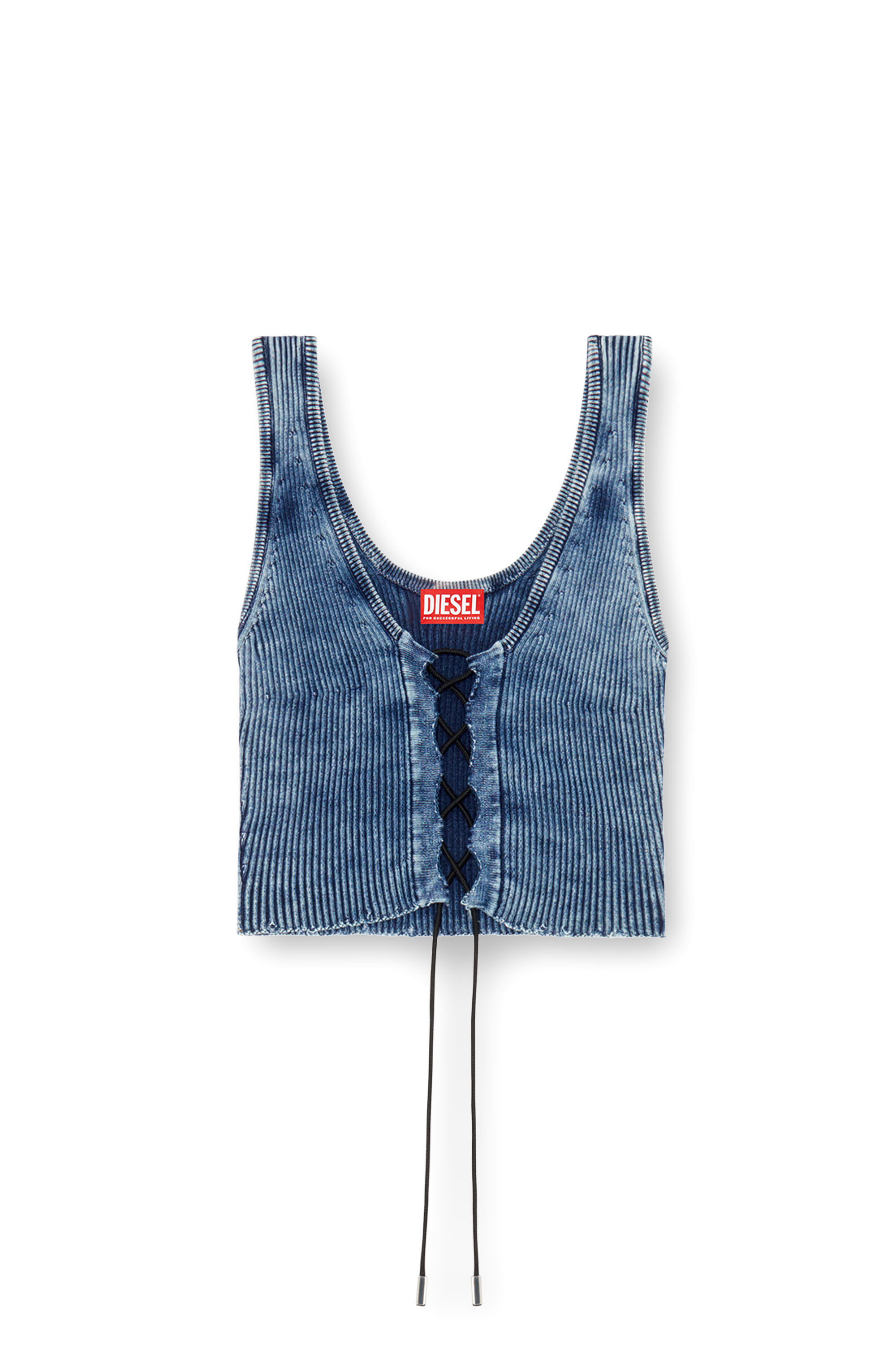 Diesel - M-ADONE, Woman's Cropped lace-up tank top in indigo knit in Blue - 2