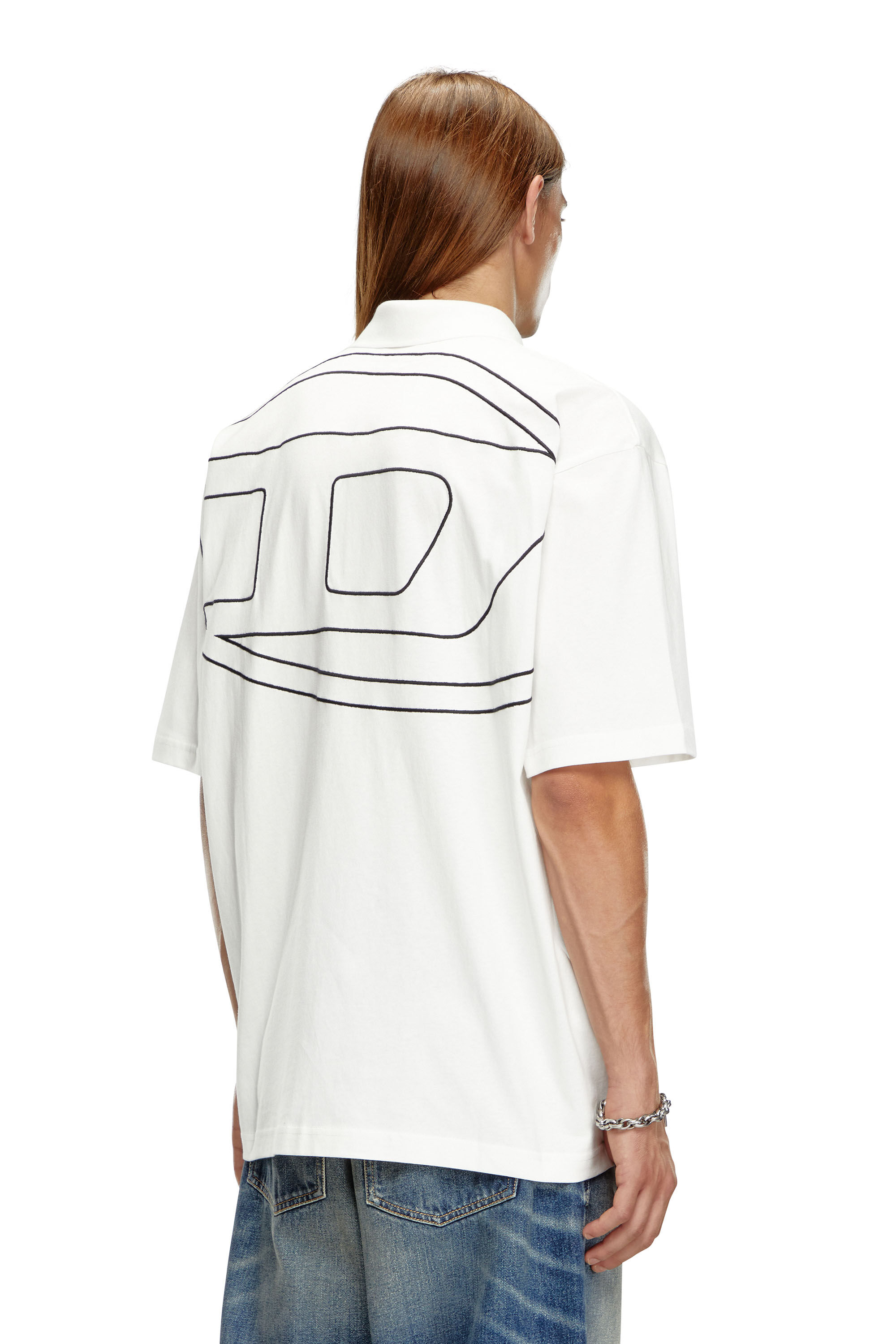 Diesel - T-VORT-MEGOVAL-D, Man's Polo shirt with maxi oval D embroidery in White/Black - 3