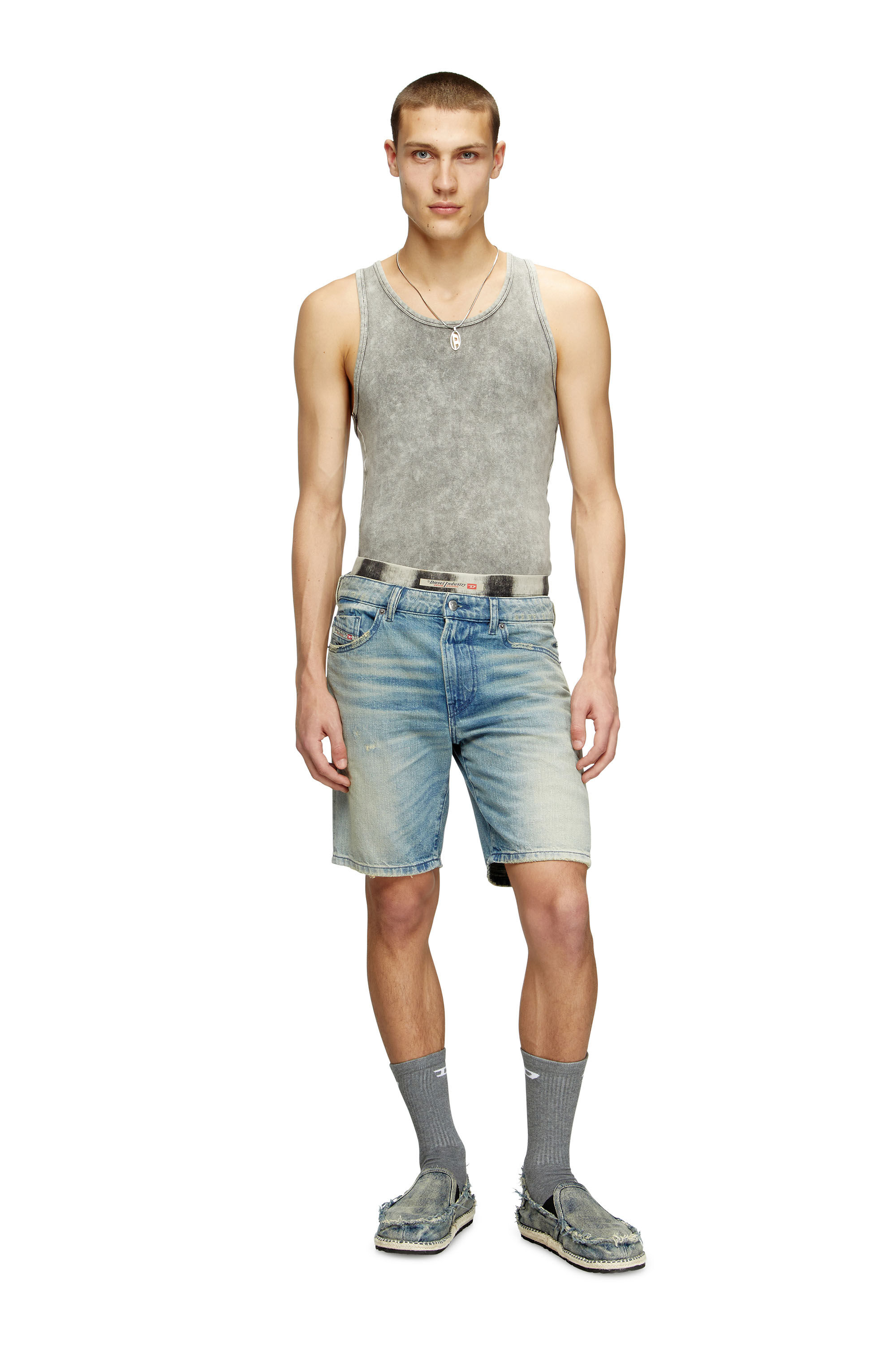 Diesel - D-FIN, Man's Slim shorts in worn-effect denim in Light Blue - 1