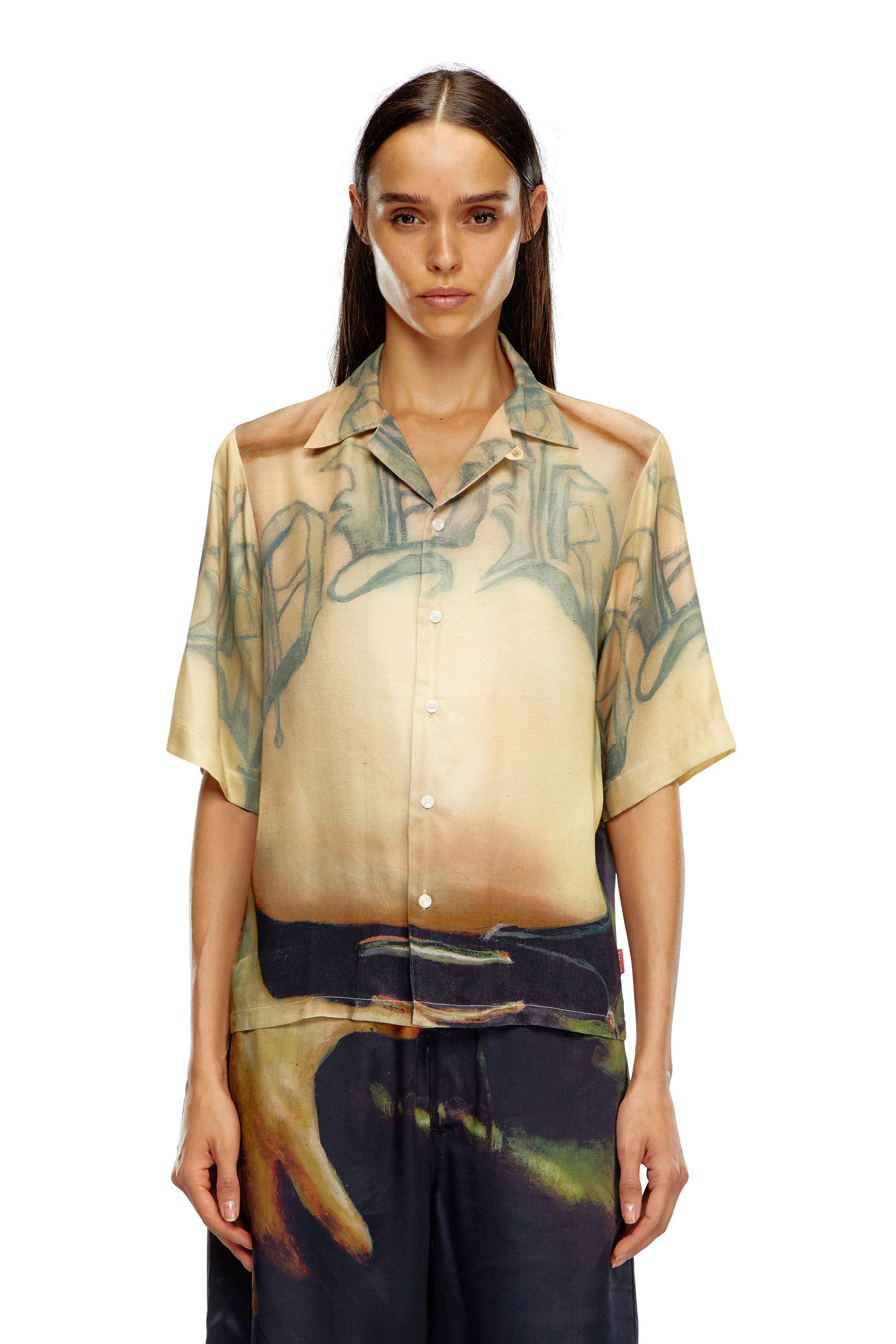 Diesel - PR-S-MEC-SS, Unisex's Viscose shirt with all-over print in Beige - 5