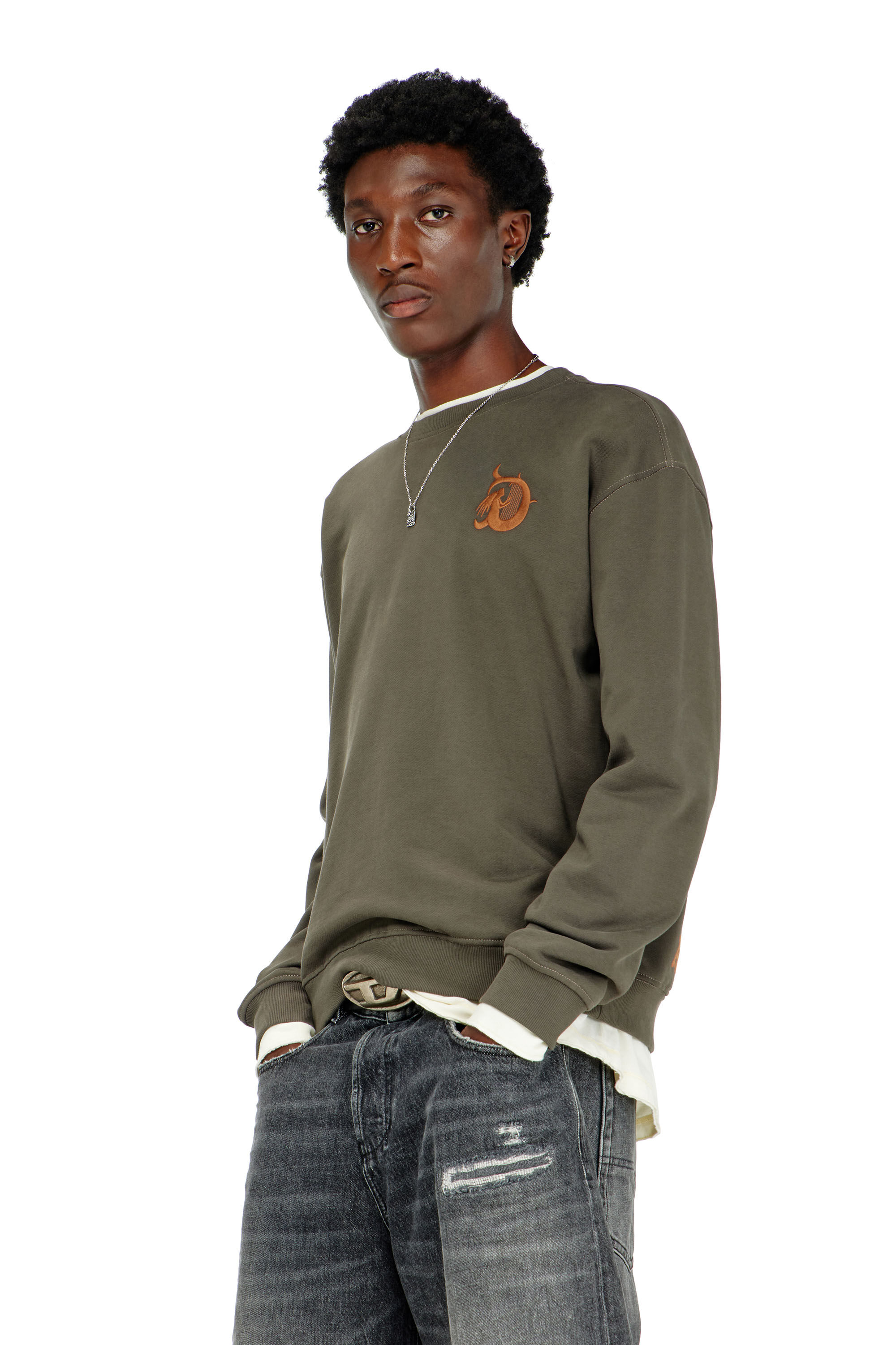 Diesel - S-NORM-AA4, Man's Sweatshirt with embroidery and flock print in Military Green - 3