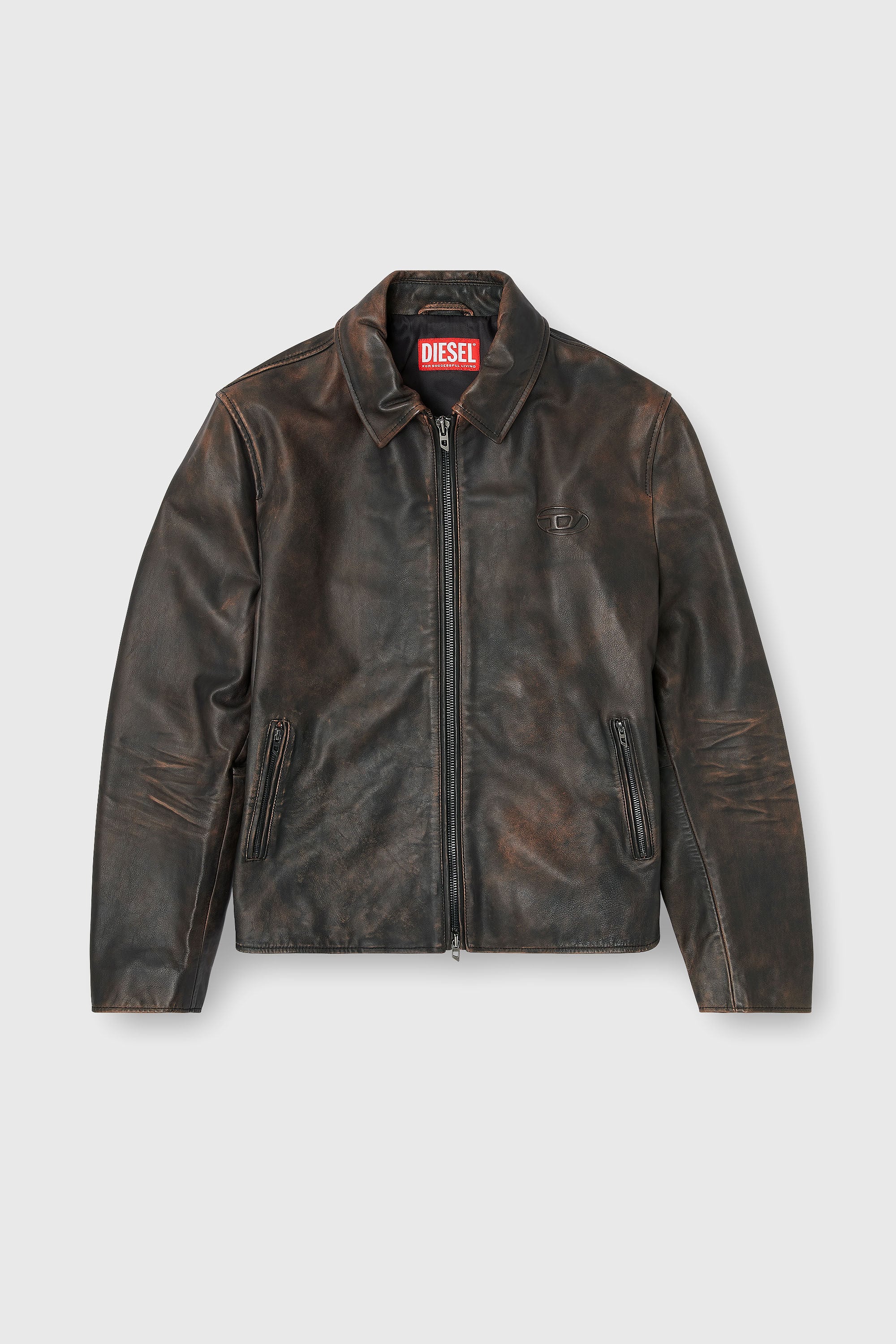 Diesel - L-AMAR-WRD, Man's Coach jacket in treated leather in Brown - 2