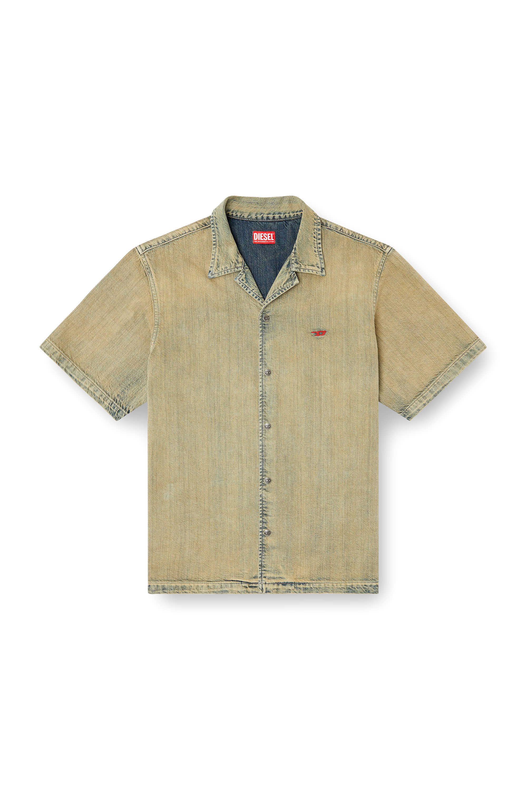 Diesel - D-NABIL-D, Man's Bowling shirt in gold-brush denim in Beige - 2