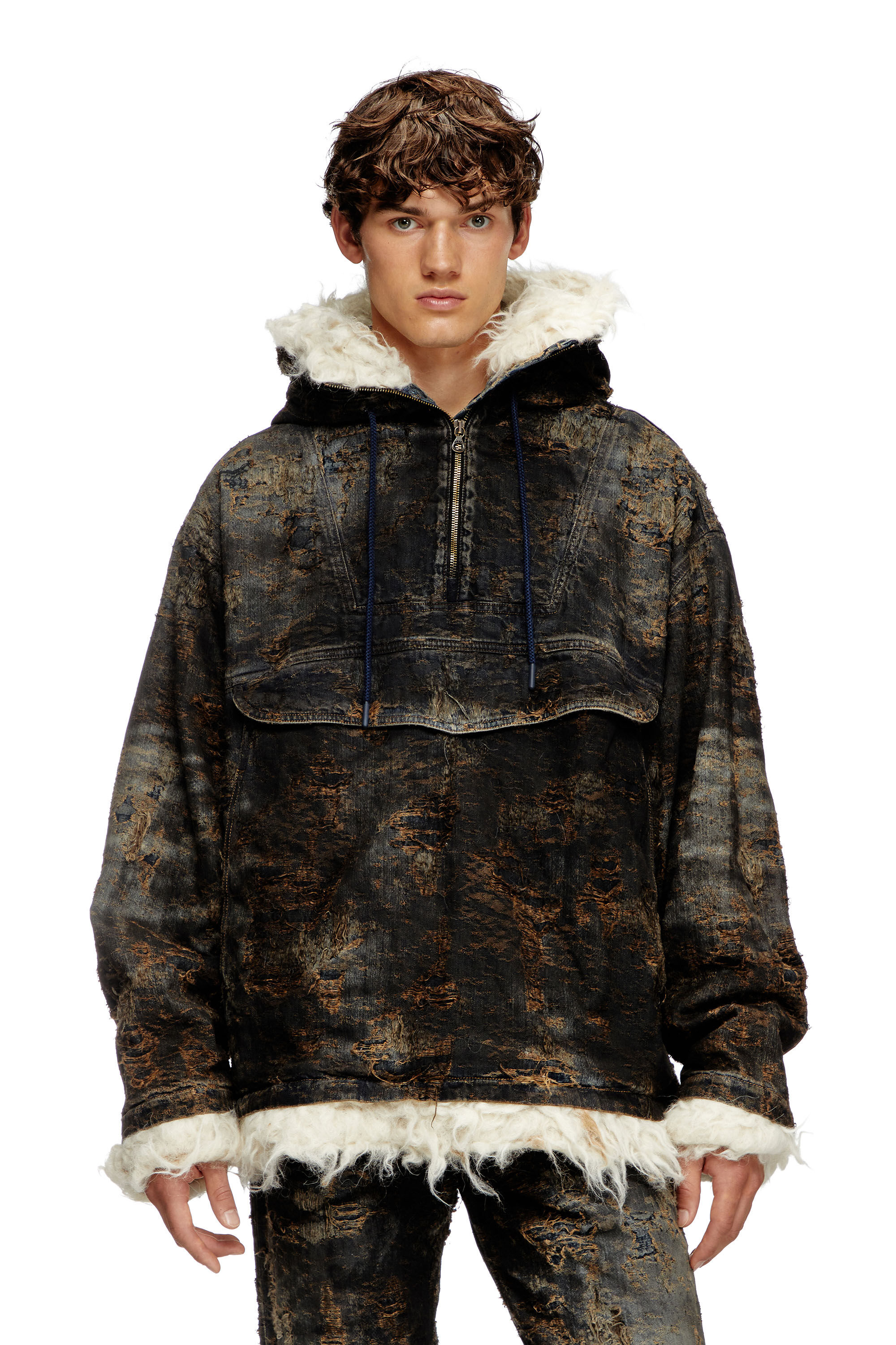 Diesel - D-ARAK-FSF, Unisex's Anorak in coated jacquard denim in Black/Dark grey - 3