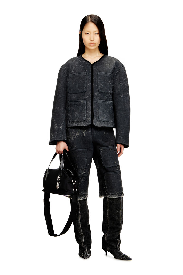Diesel - G-TES, Woman's Marbled-effect scuba jacket with pockets in Dark grey - 2