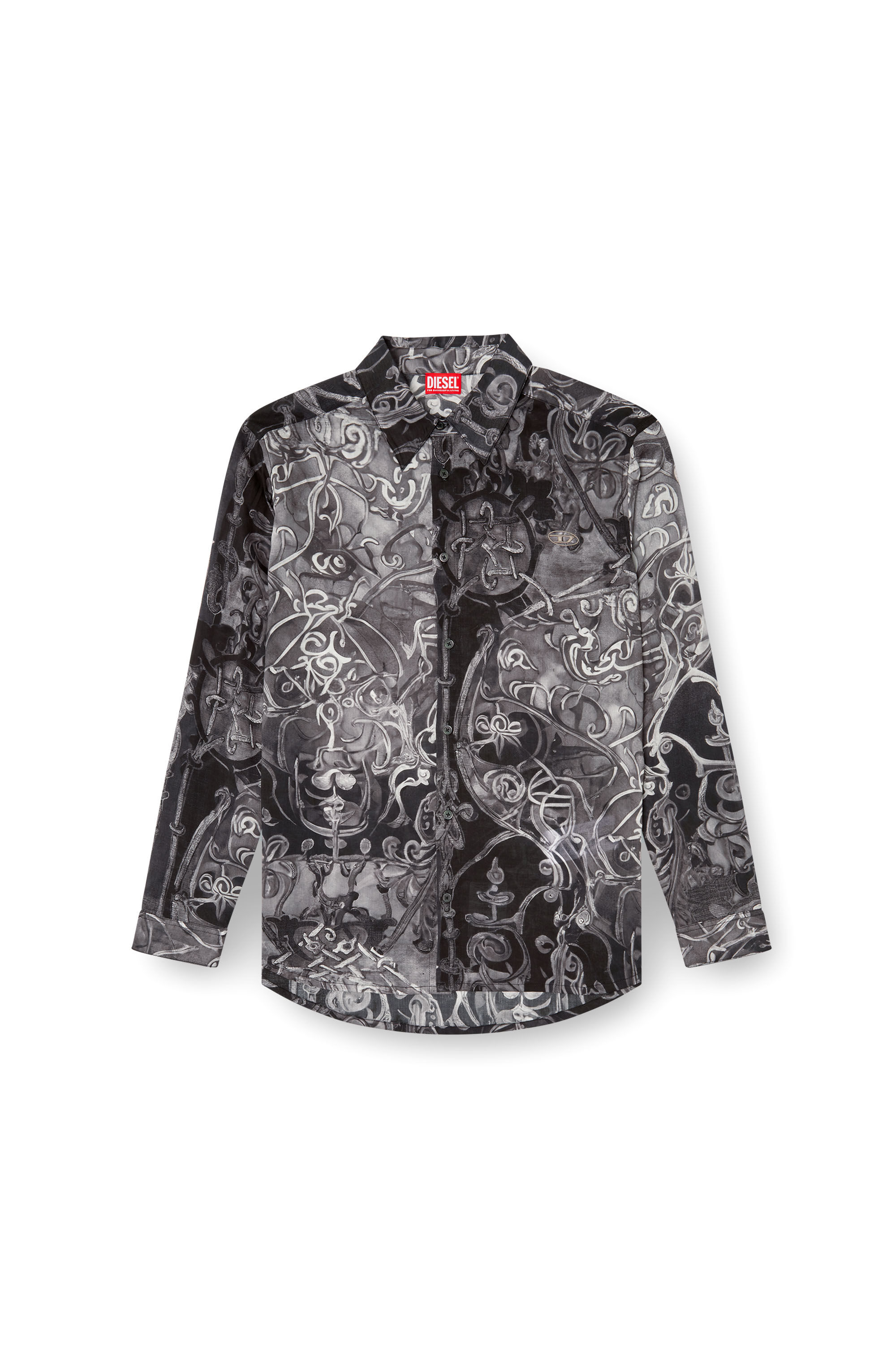 Diesel - S-SIMPLY-B-AJFW, Man's TENCEL™ shirt with medieval print in Black - 4