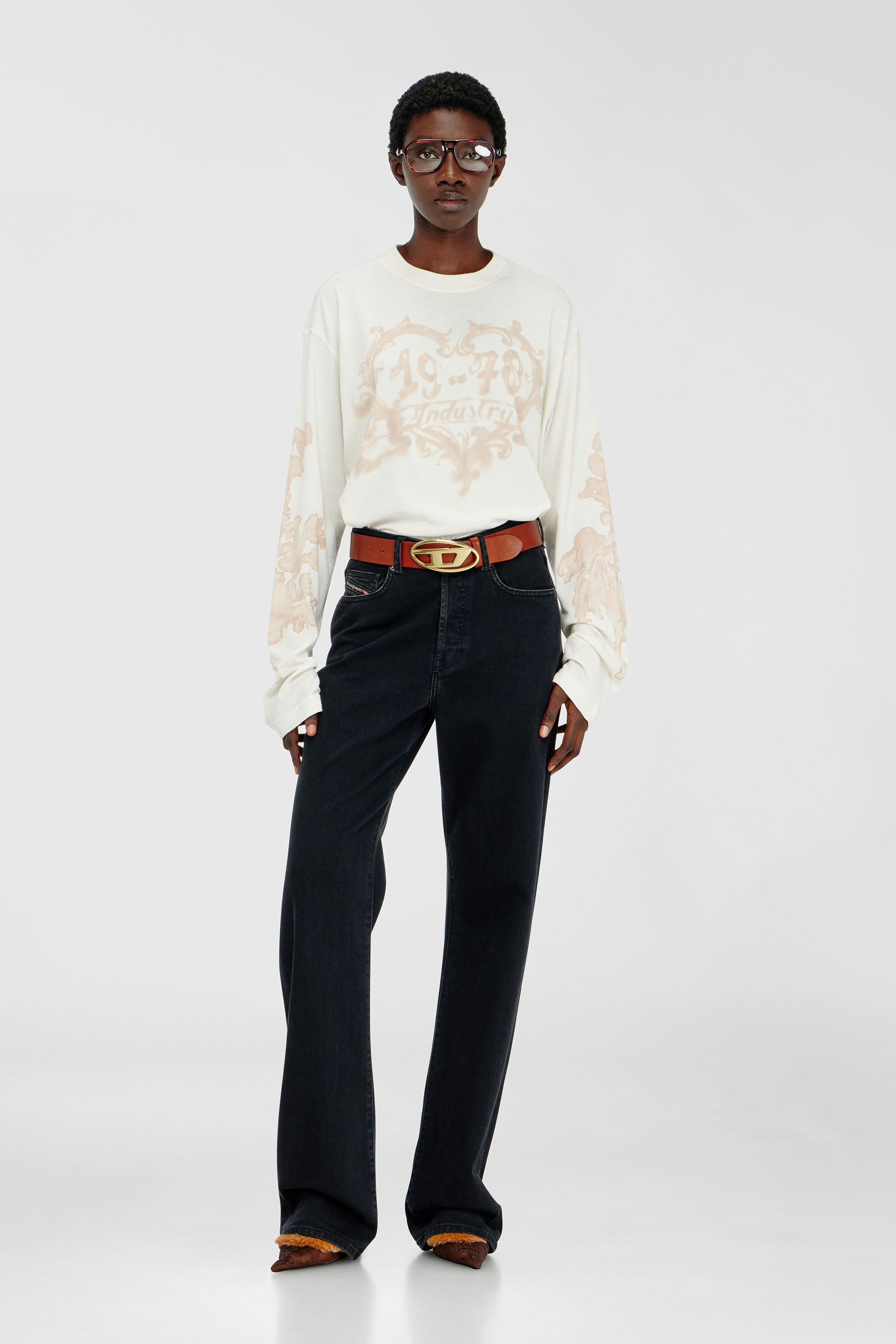 Diesel - T-HILARY-LS-AA1, Woman's Cotton long-sleeve T-shirt with graphic print in White/Pink - 1