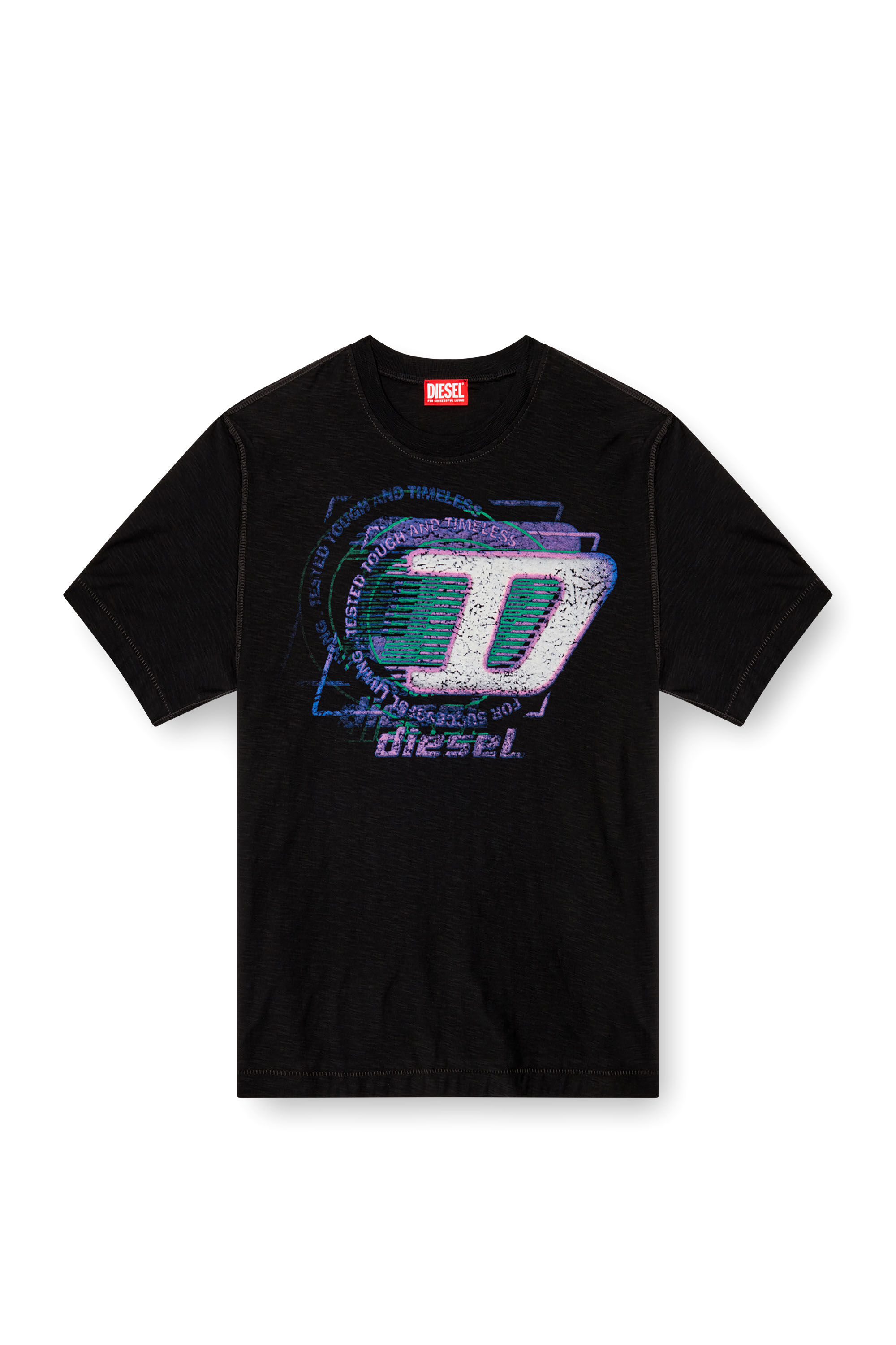 Diesel - T-ADJUST-R11, Man's Slub cotton T-shirt with flocked logo in Black - 2