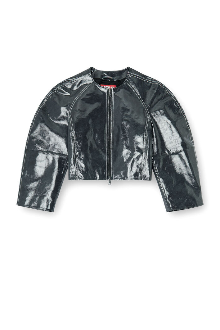 Diesel - L-ANDON, Woman's Patent-leather jacket with cocoon sleeves in Dark grey - 3