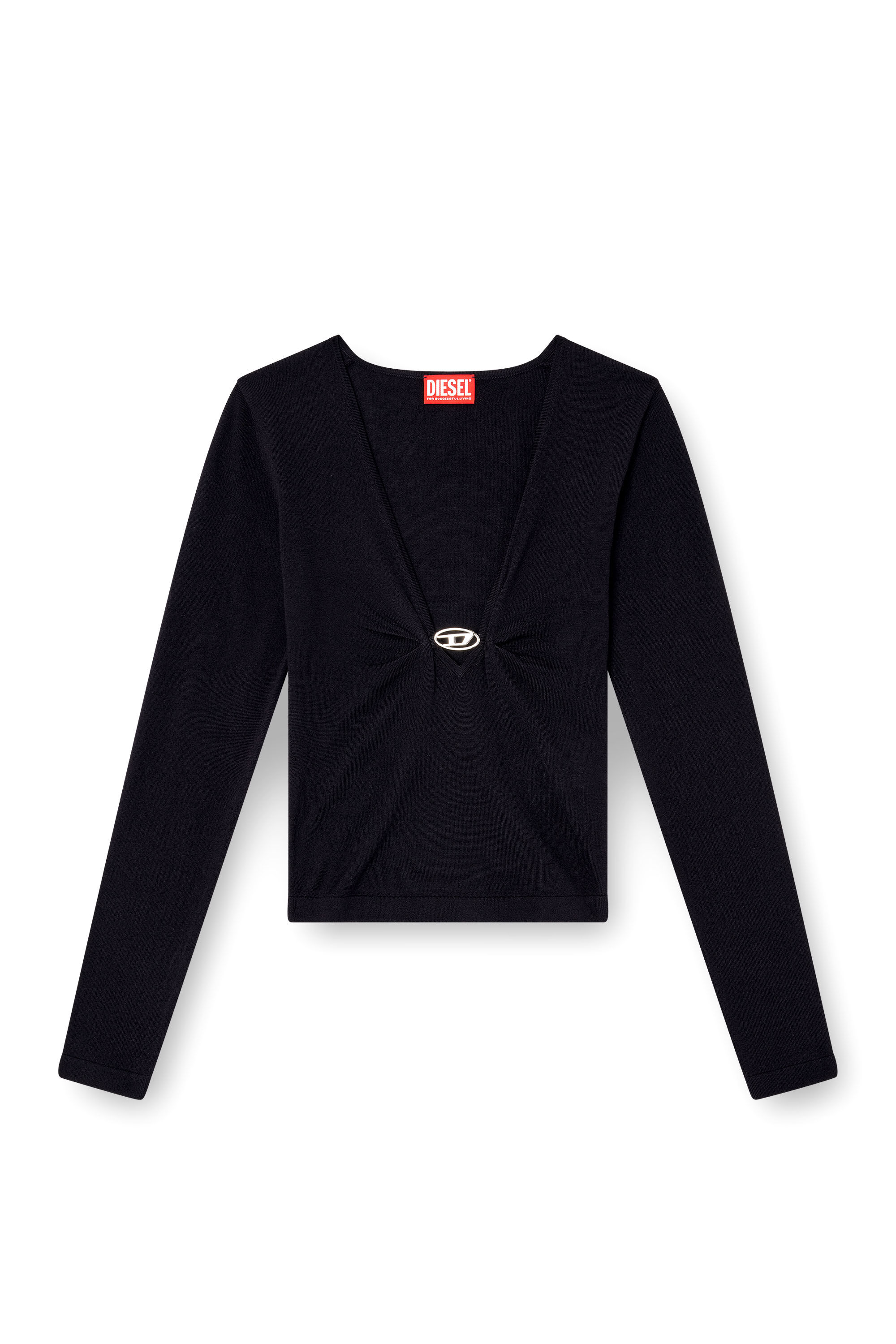 Diesel - M-PIAFFY, Woman's Gathered V-neck jumper in wool in Dark Blue - 2