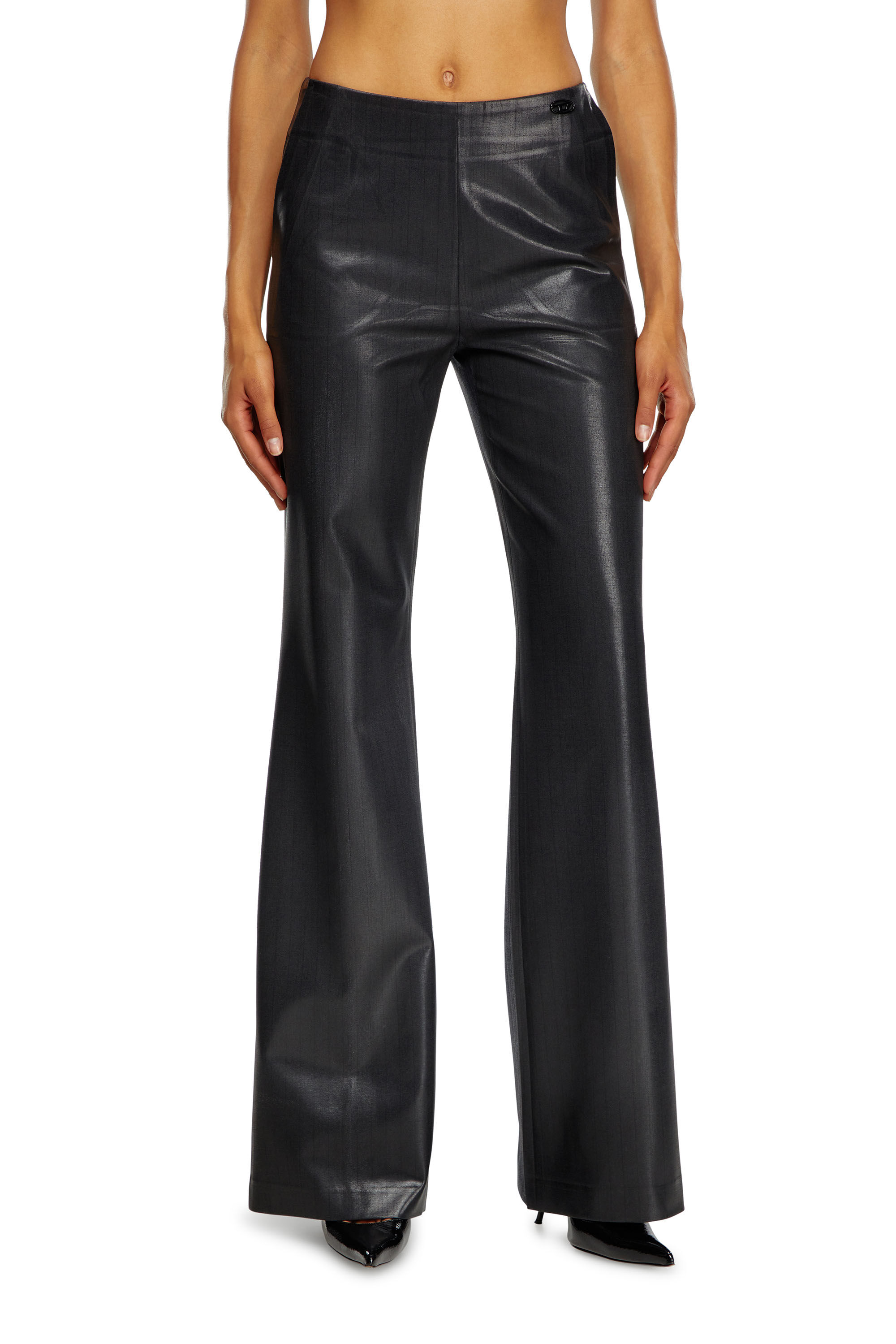Women s Pinstripe pants with coated front Black Diesel