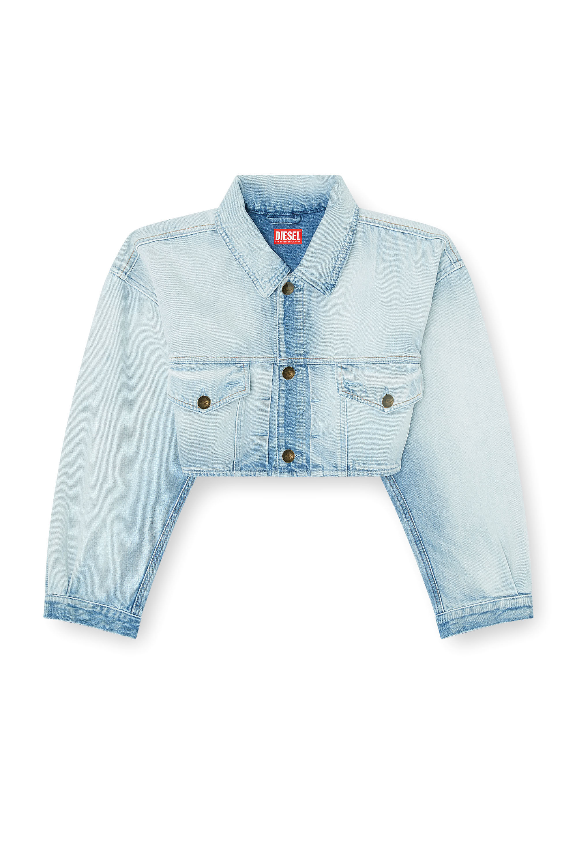 Diesel - DE-MALLEY-S, Woman's Oversized cropped trucker jacket in Light Blue - 2