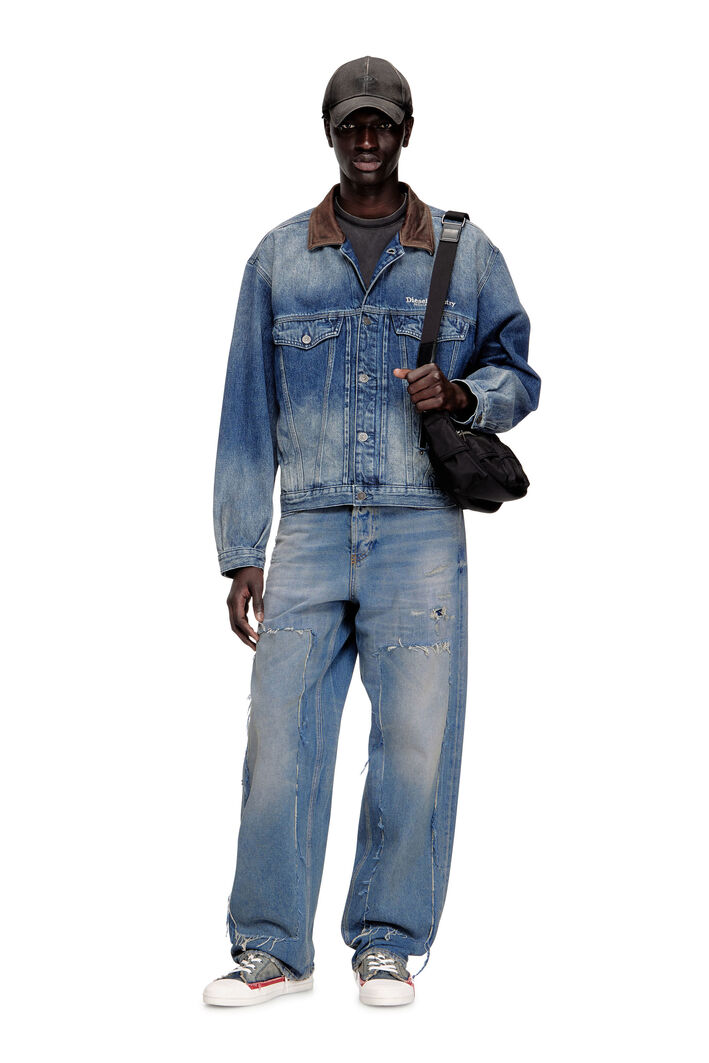 Diesel - D-DENVER-S1, Unisex's Denim trucker jacket with contrast leather trims in Blue - 4