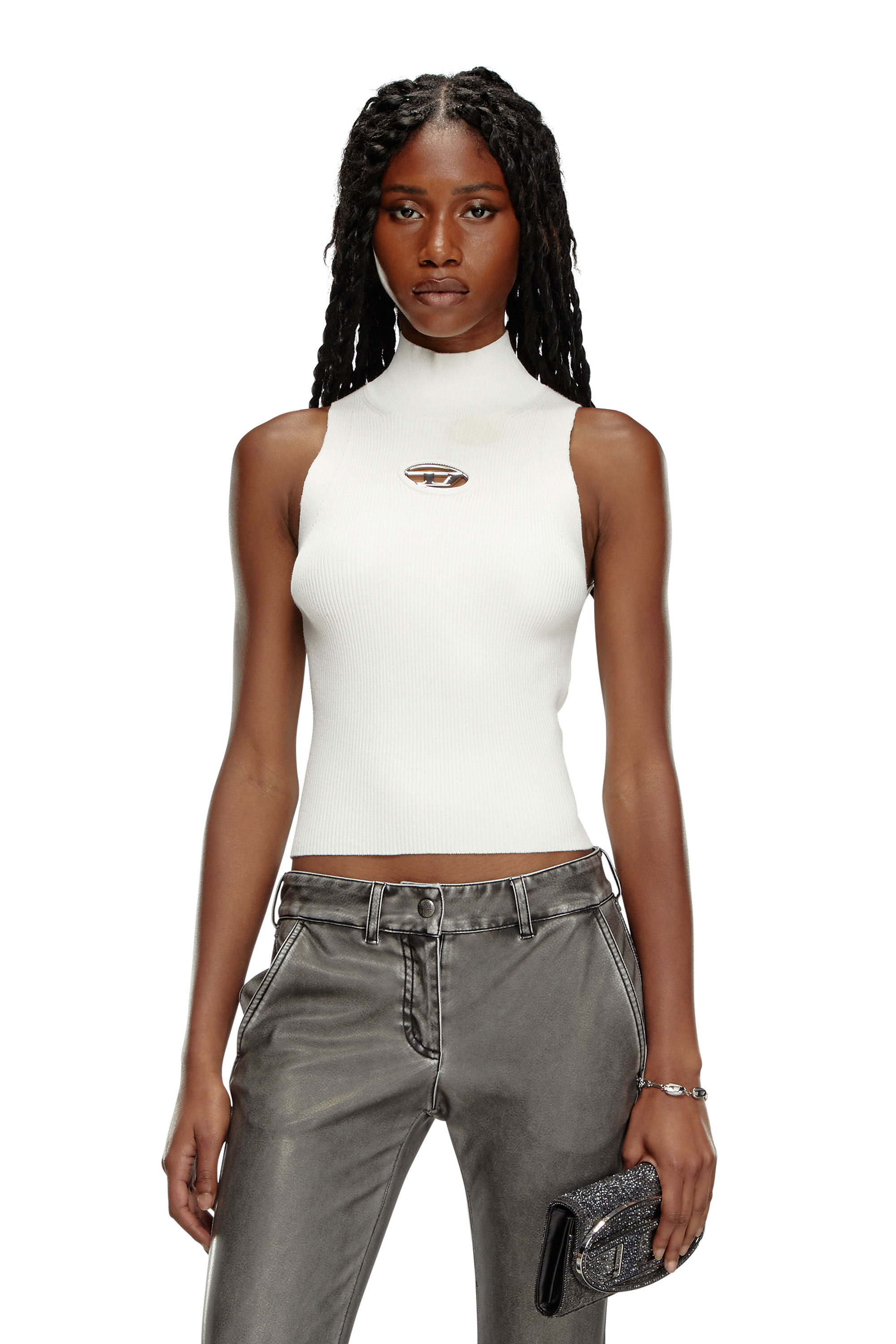 Diesel - M-ONERVAX-TOP, Woman's Ribbed-knit turtleneck top in White - 3