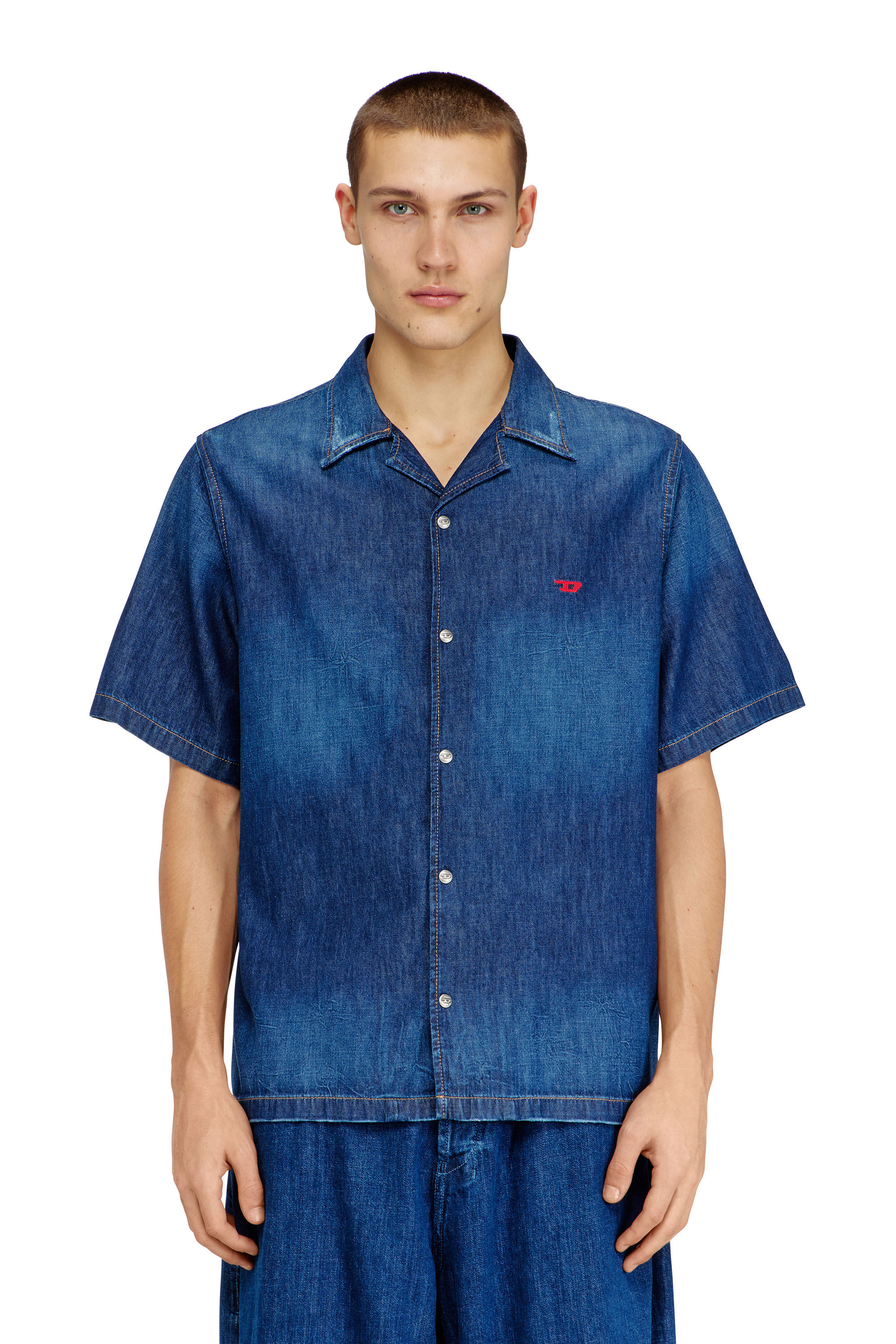 Diesel - D-NABIL-D, Man's Denim short-sleeve shirt in Medium blue - 3