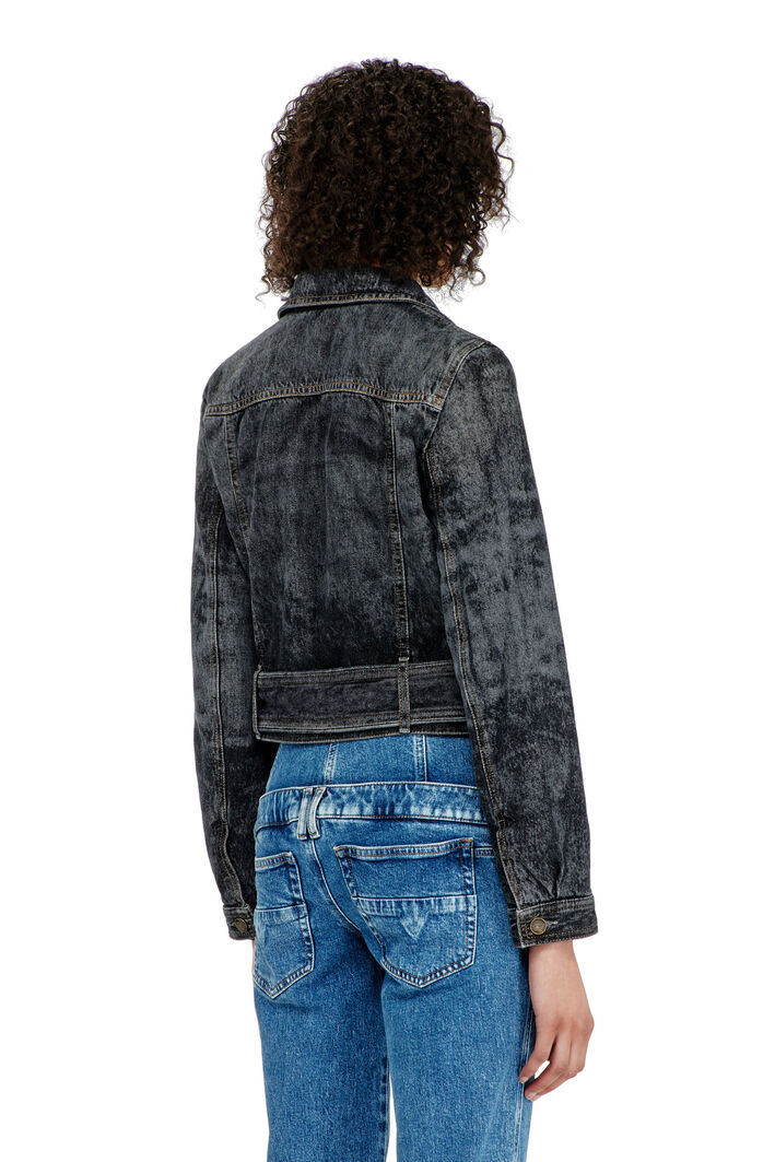 Diesel - DE-LEGEND-S, Woman's Cropped denim jacket with belt in Black - 4