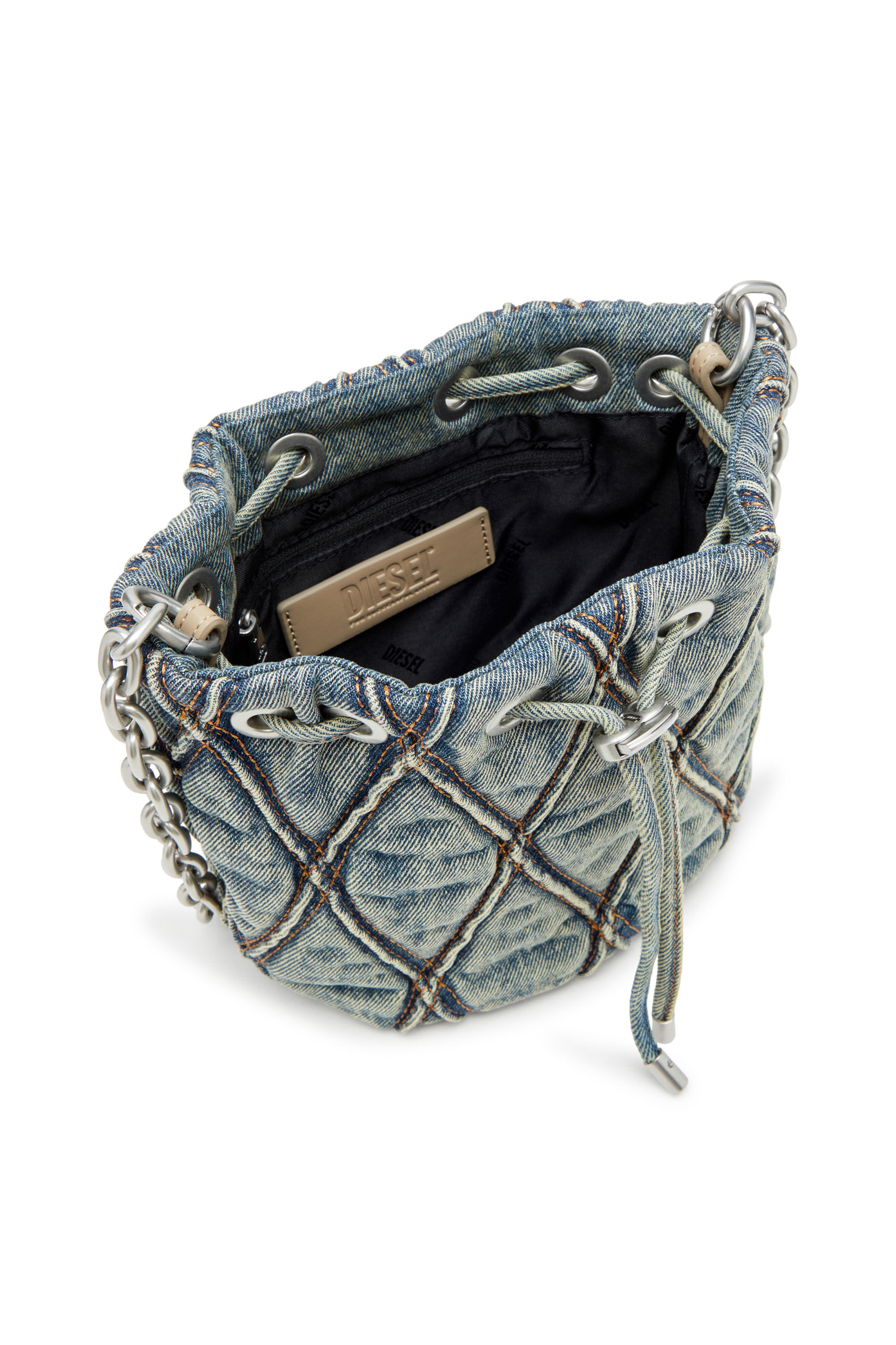 Diesel - CHARM-D BUCKET S, Woman's Charm-D S-Mini bucket bag in argyle quilted denim in Blue - 4
