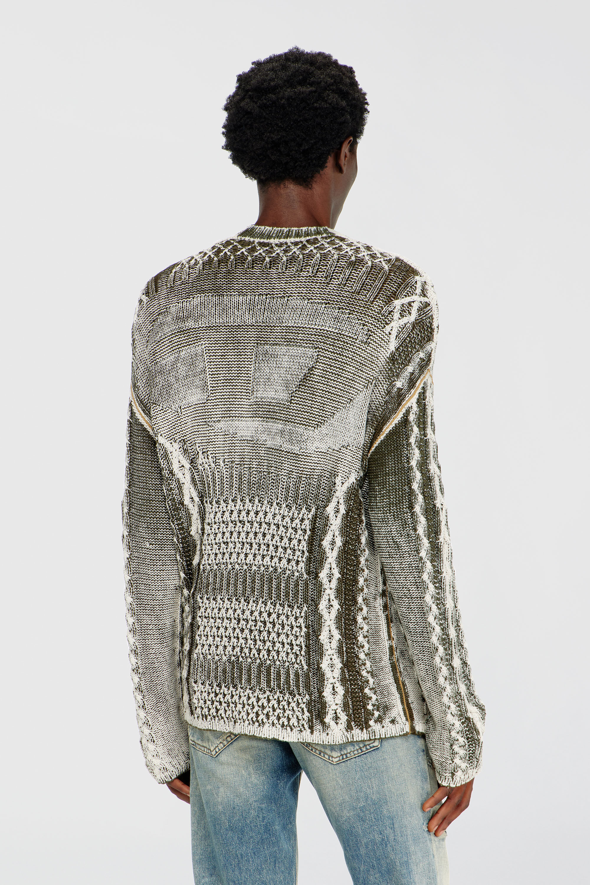 Diesel - K-MIOTO, Man's Treated cable-knit cardigan in White/Grey - 4