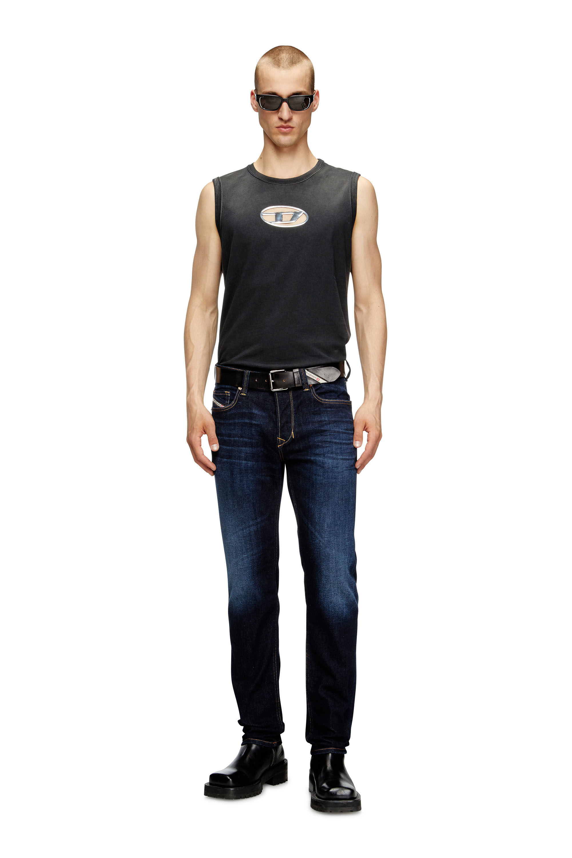 Diesel - T-BRICO, Man's Faded tank top with puffy Oval D in Black - 1