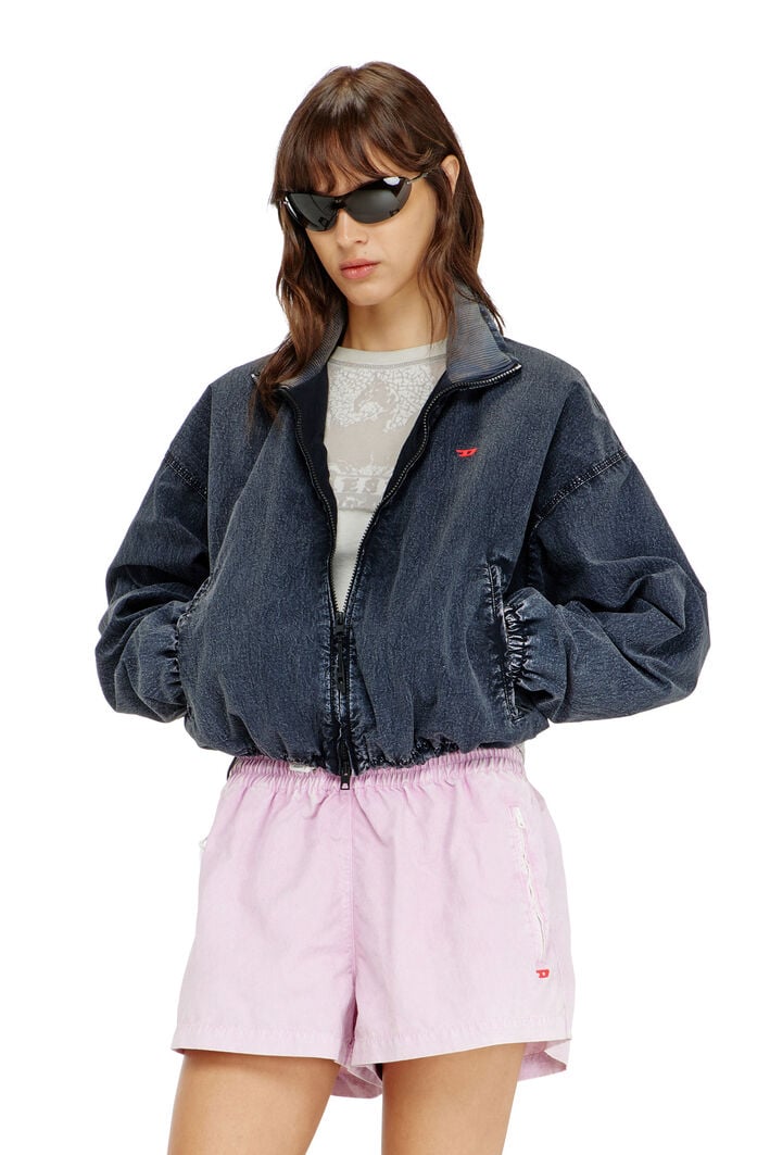 Diesel - G-LEAMER, Woman's Windbreaker jacket in acid-wash Taslan in Dark Blue - 1