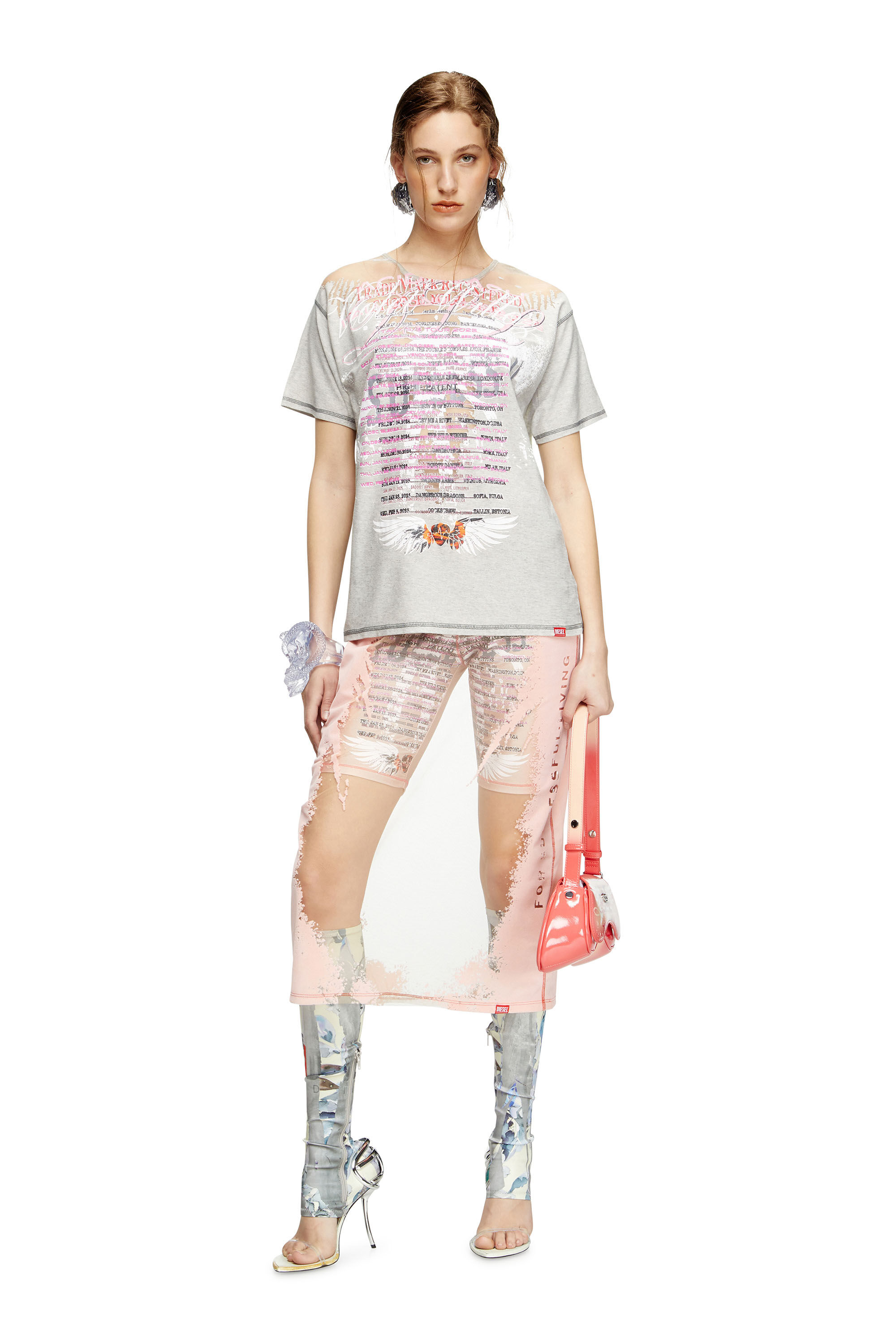 Diesel - T-NORMAC, Woman's Crew neck T-shirt with lyrics print in Grey - 1