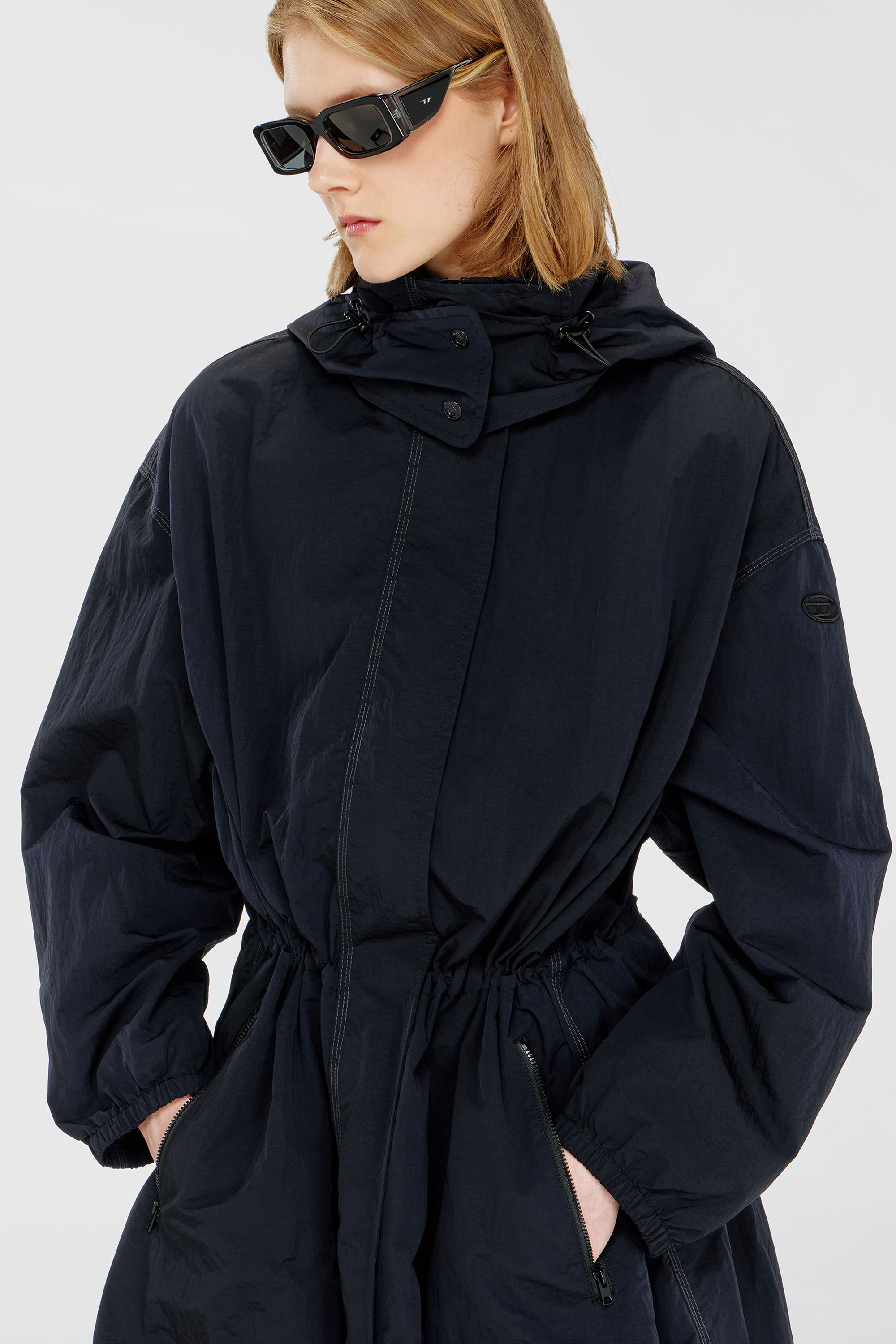 Diesel - G-ASTER-T1, Woman's Nylon trench coat with detachable hood in Night Blue - 5