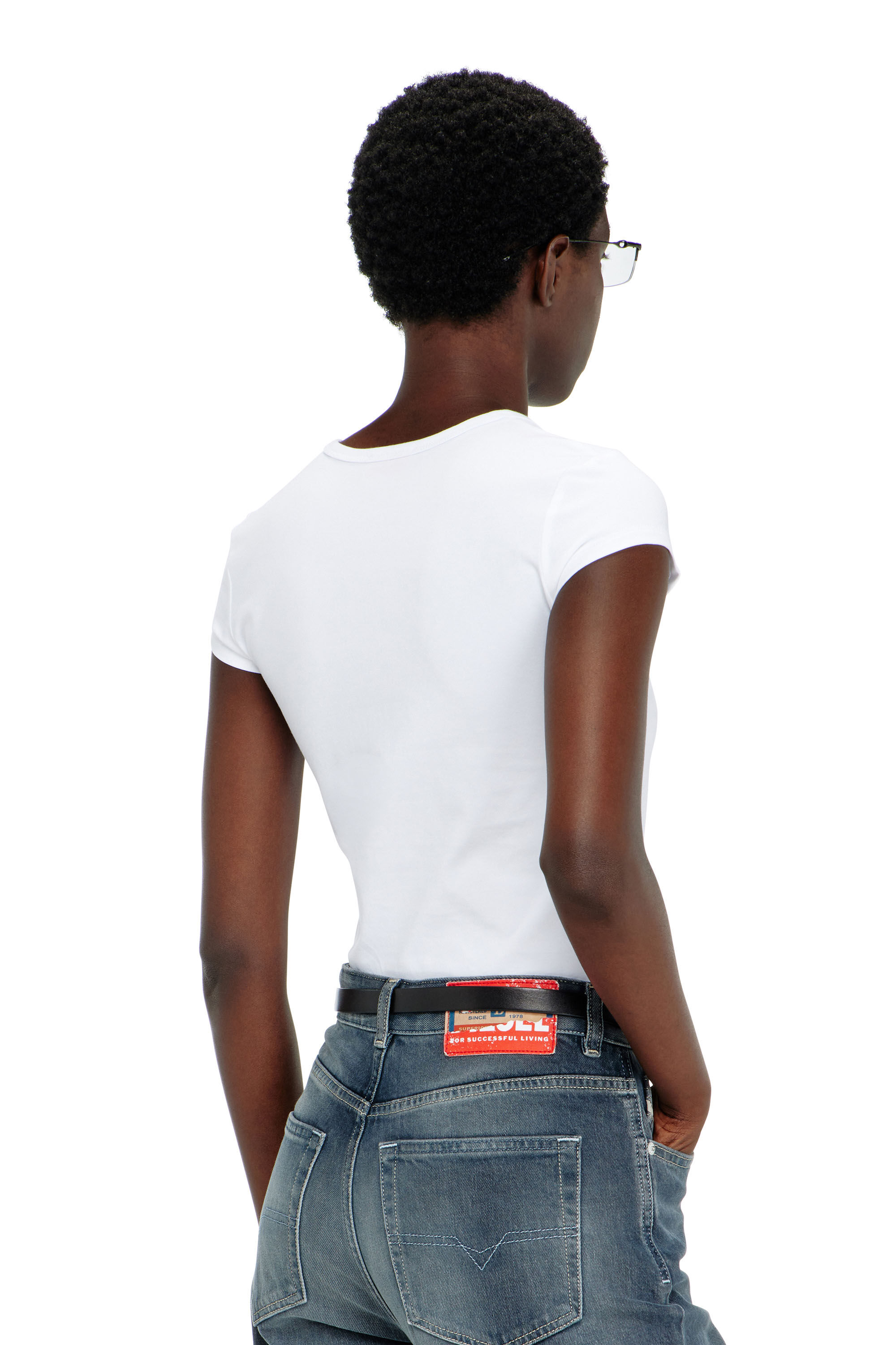 Diesel - T-ANGIE-OD, Woman's T-shirt with cut-out embroidered logo in White - 4