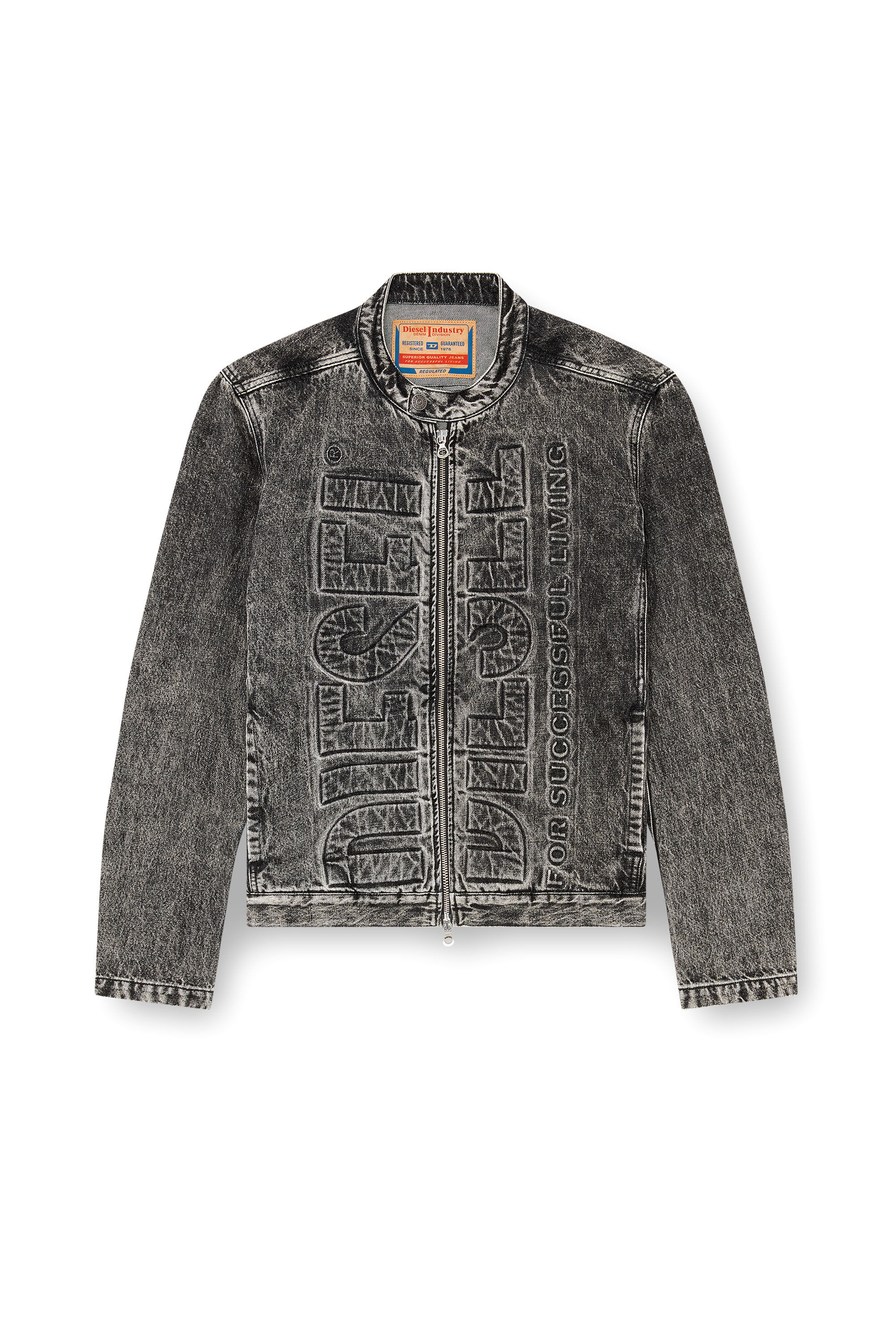 Diesel - D-GLORY-S1, Man's Denim moto jacket with embossed logo in Black - 2