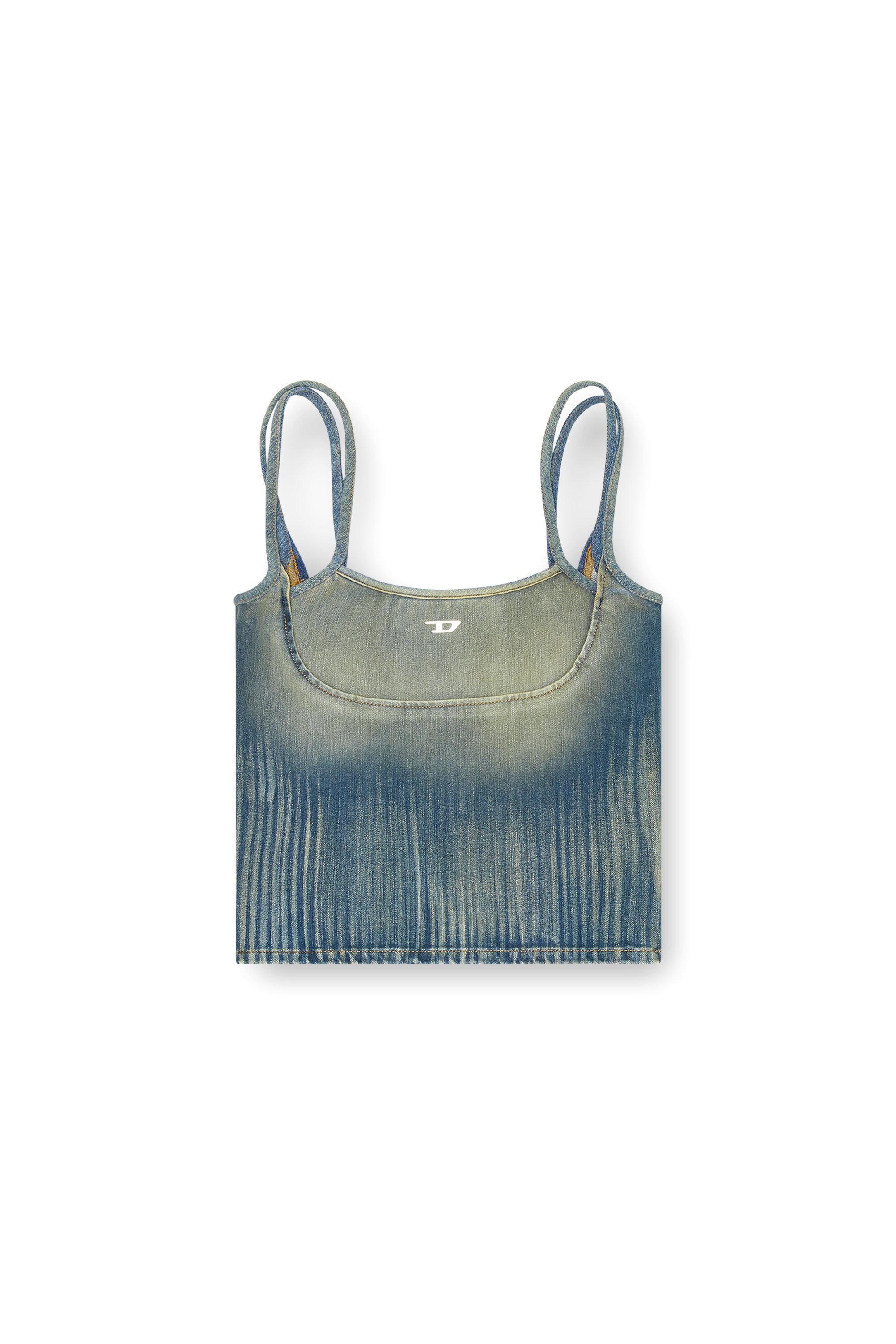 Diesel - DE-MADDY-S, Woman's Crop top in light streaky denim in null - 2