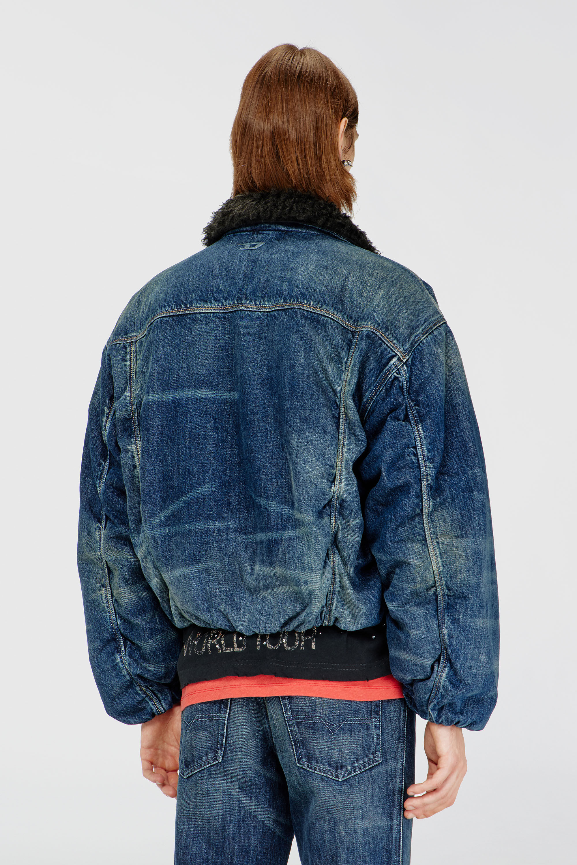 Diesel - D-CURLY-FSJ1, Unisex's Teddy-lined trucker jacket in denim in Medium blue - 4