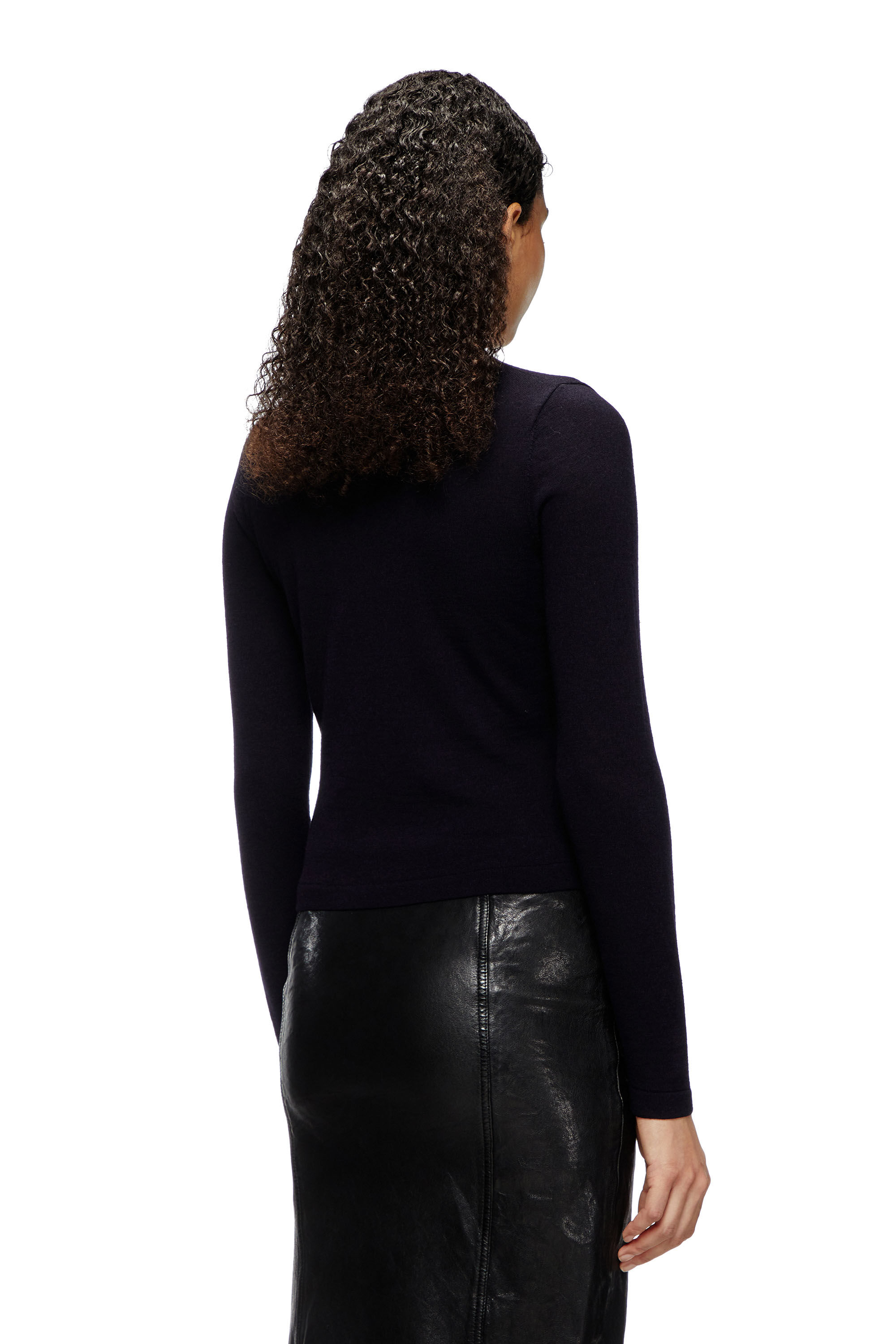 Diesel - M-PIAFFY, Woman's Gathered V-neck jumper in wool in Dark Blue - 4