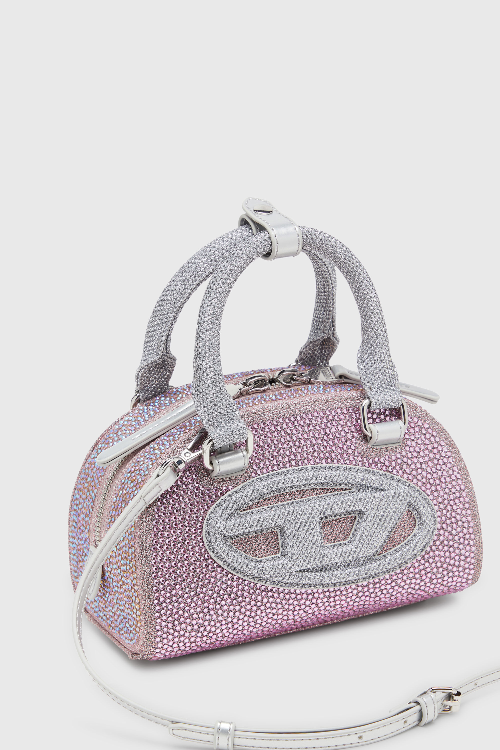 Diesel - 1DR DOME CROSSBODY, Woman's 1DR Dome - Small bowling bag in crystal Lurex in Pink - 6