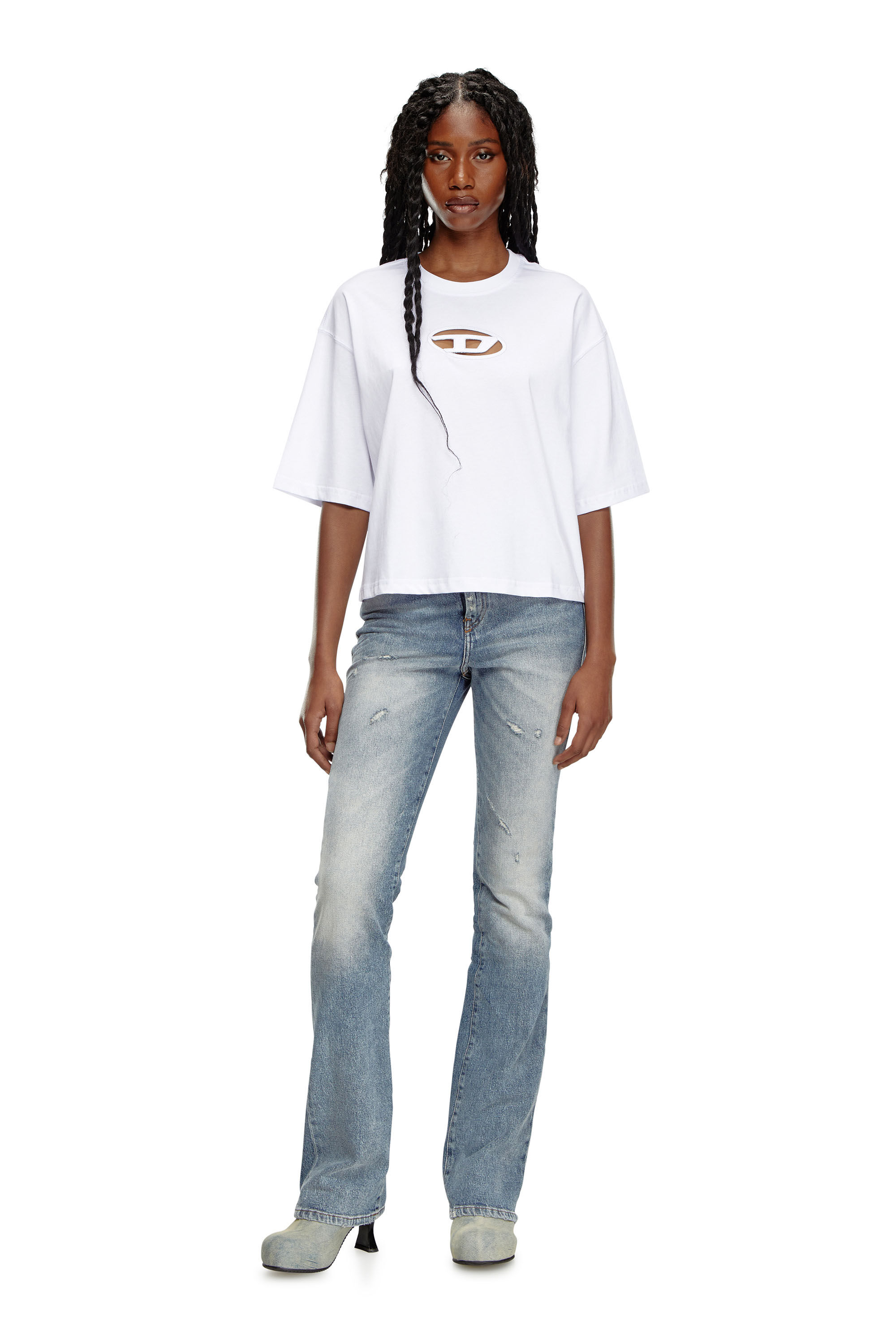 Diesel - T-ROWY-OD, Woman's Boxy T-shirt with embroidered D in White - 1