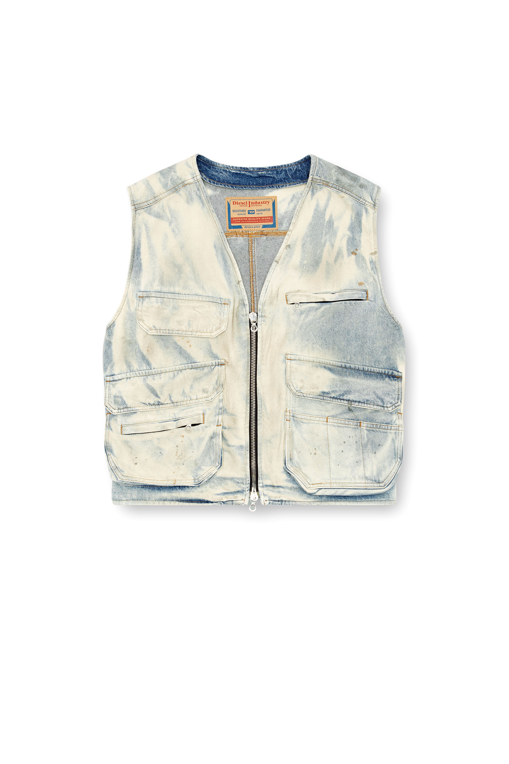 Diesel - D-SAMP-S, Man's Sleeveless jacket in solarised denim in Blue/White - 2