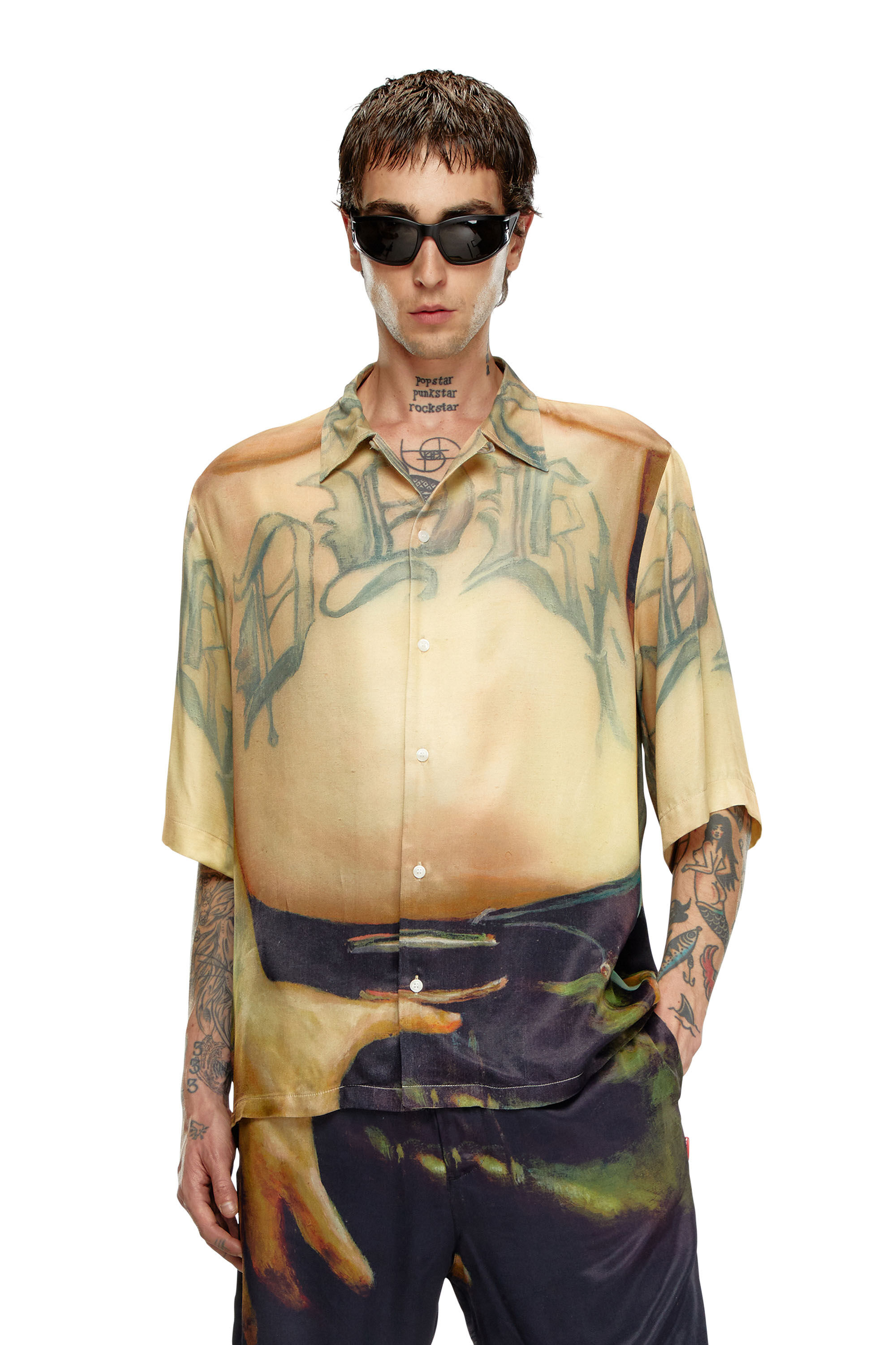Diesel - PR-S-MEC-SS, Unisex's Viscose shirt with all-over print in Beige - 3