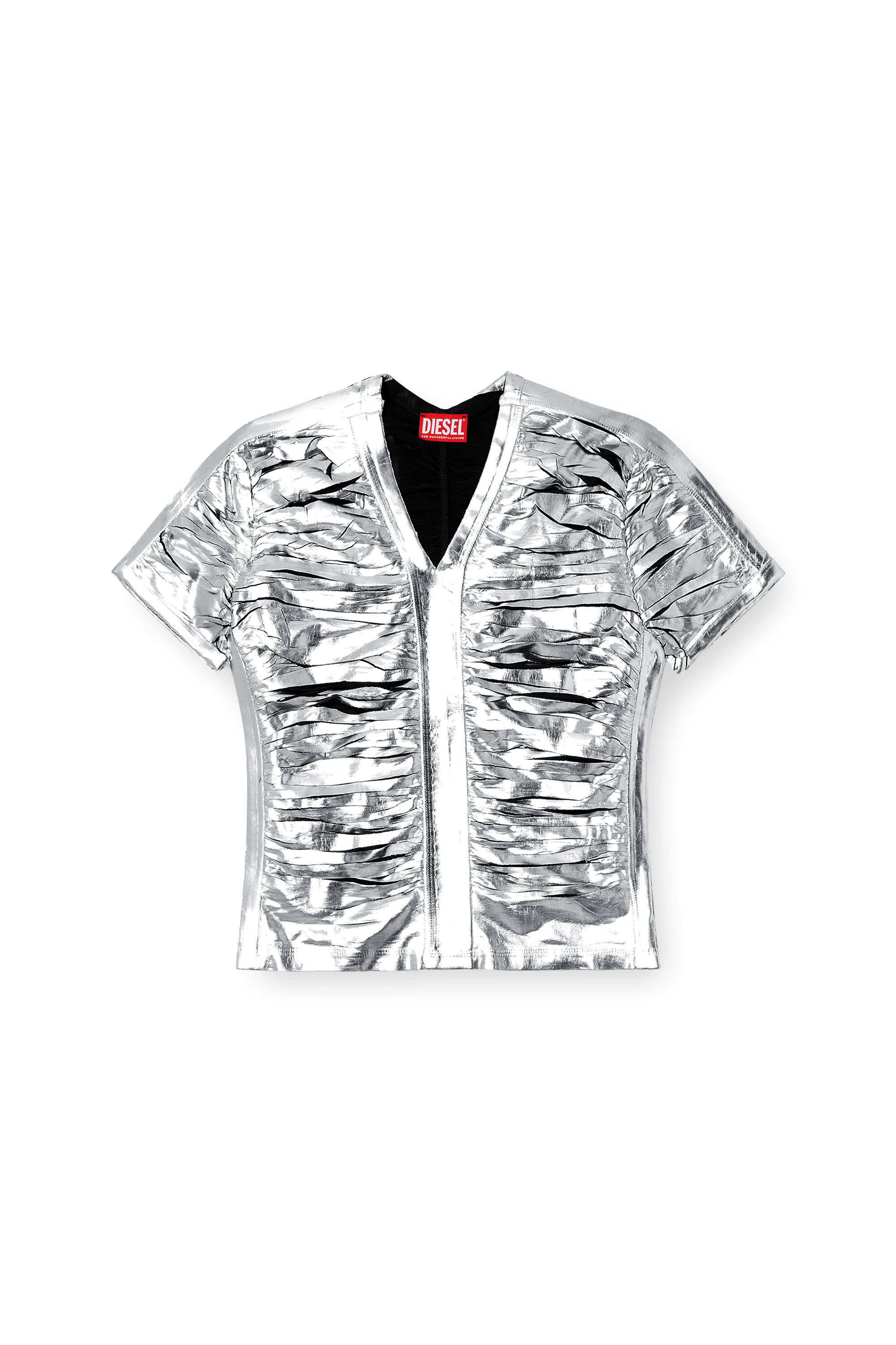 Diesel - T-AI, Woman's Gathered slim fit T-shirt in Silver/Blue - 2