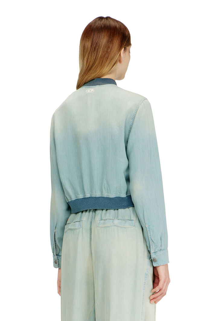 Diesel - DE-RANIA-S1, Woman's Bomber-shirt in fluid dirt-effect denim in Light Blue - 4