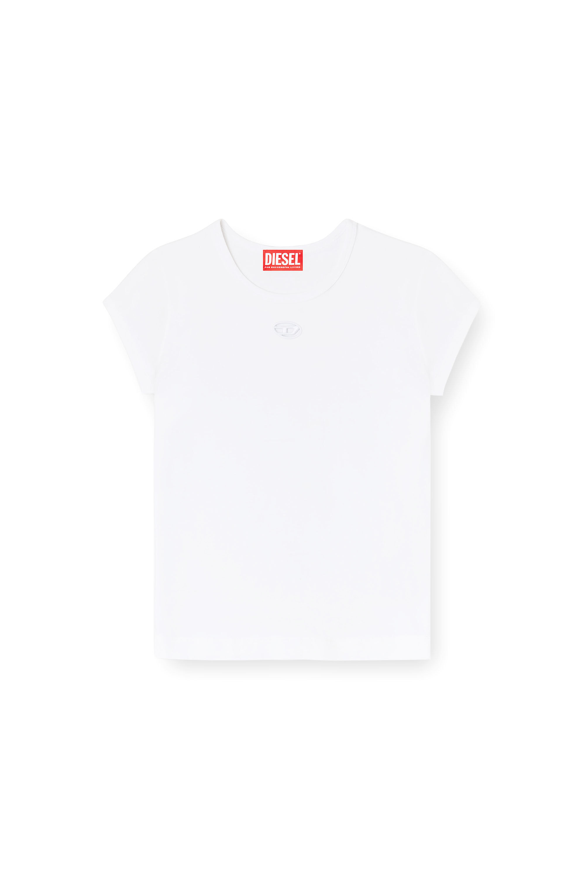 Diesel - T-ANGIE-OD, Woman's T-shirt with cut-out embroidered logo in White - 2