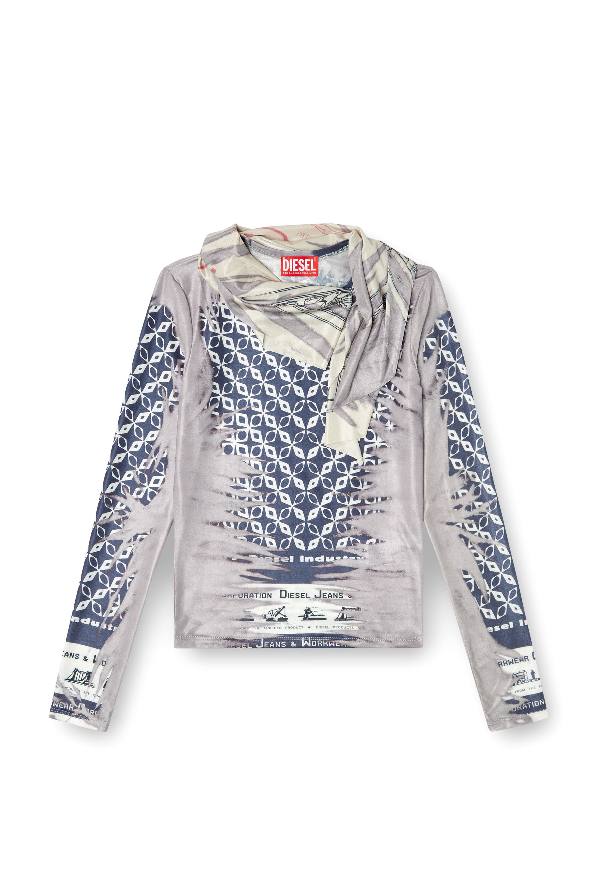 Diesel - T-ANDA, Woman's Top with bandana neck tie in Blue/White - 2