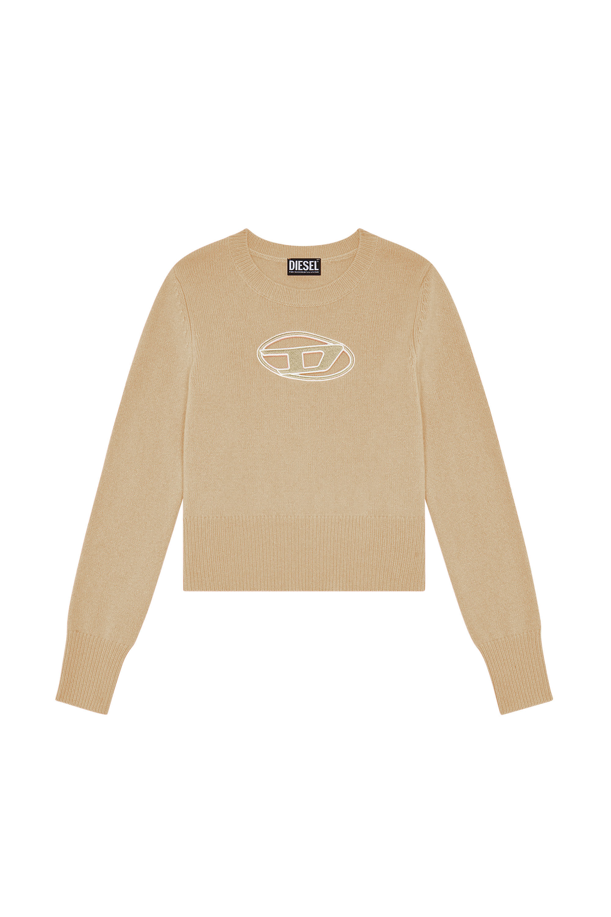 Diesel - M-AREESA, Woman's Jumper with embroidered cut-out logo in Beige - 2