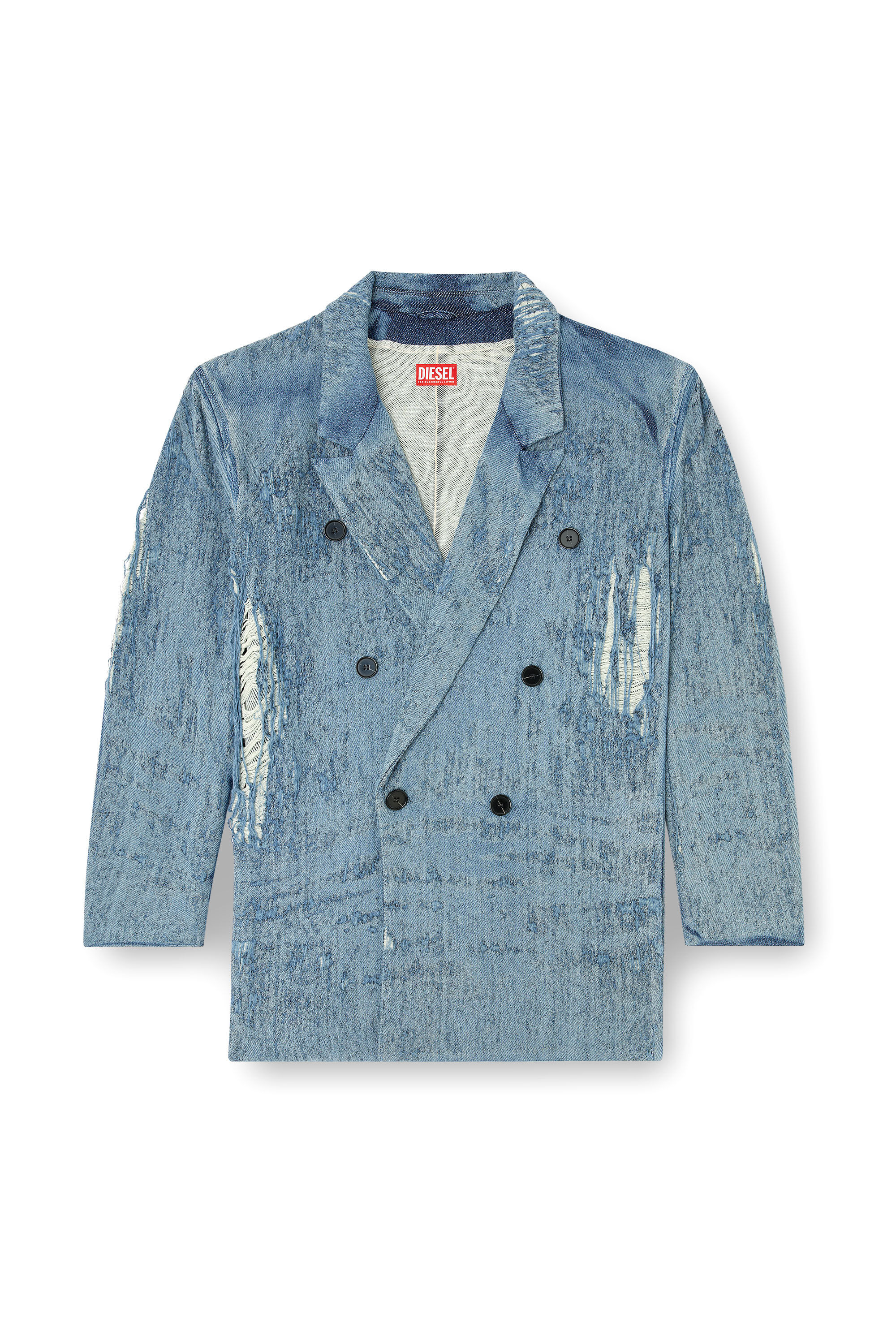 Diesel - D-PEKKA-FSG2, Unisex's Blazer in ultra-destroyed jacquard denim in Light Blue - 2