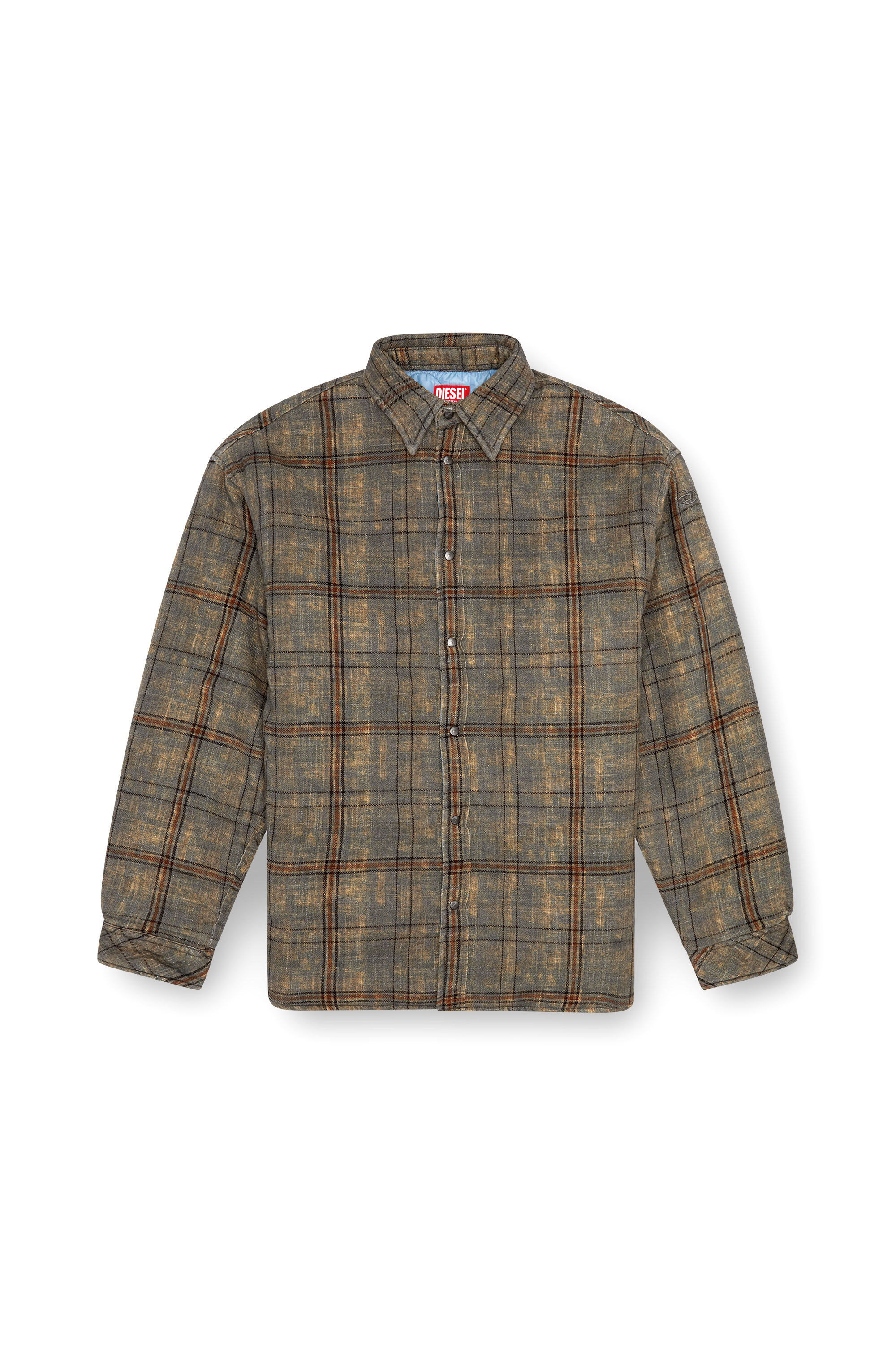 Diesel - S-HAMME, Man's Padded jacket in checked slub cotton in Green/Brown - 2