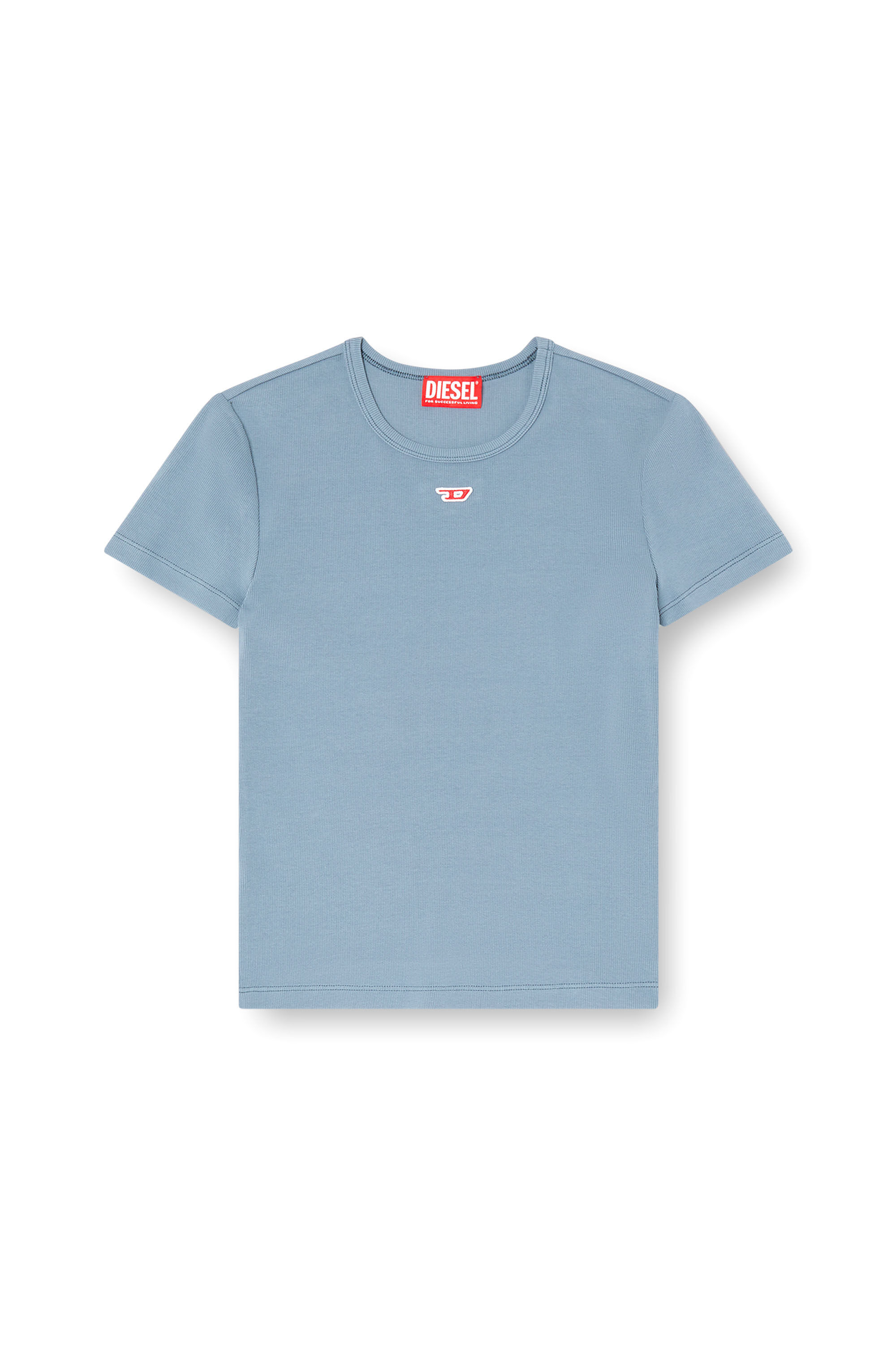 Diesel - T-ELE-LONG-D, Woman's T-shirt with D logo patch in Light Blue - 2