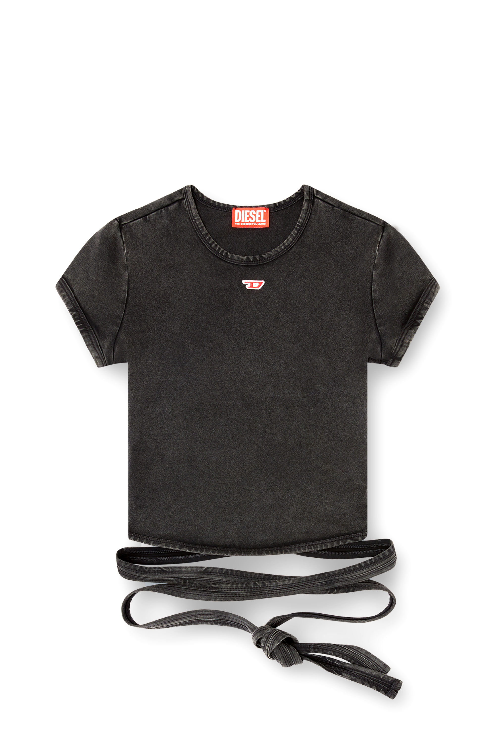 Diesel - T-BUNNY-TAIL-R1, Woman's Denim-look T-shirt with wrap ties in Black - 2