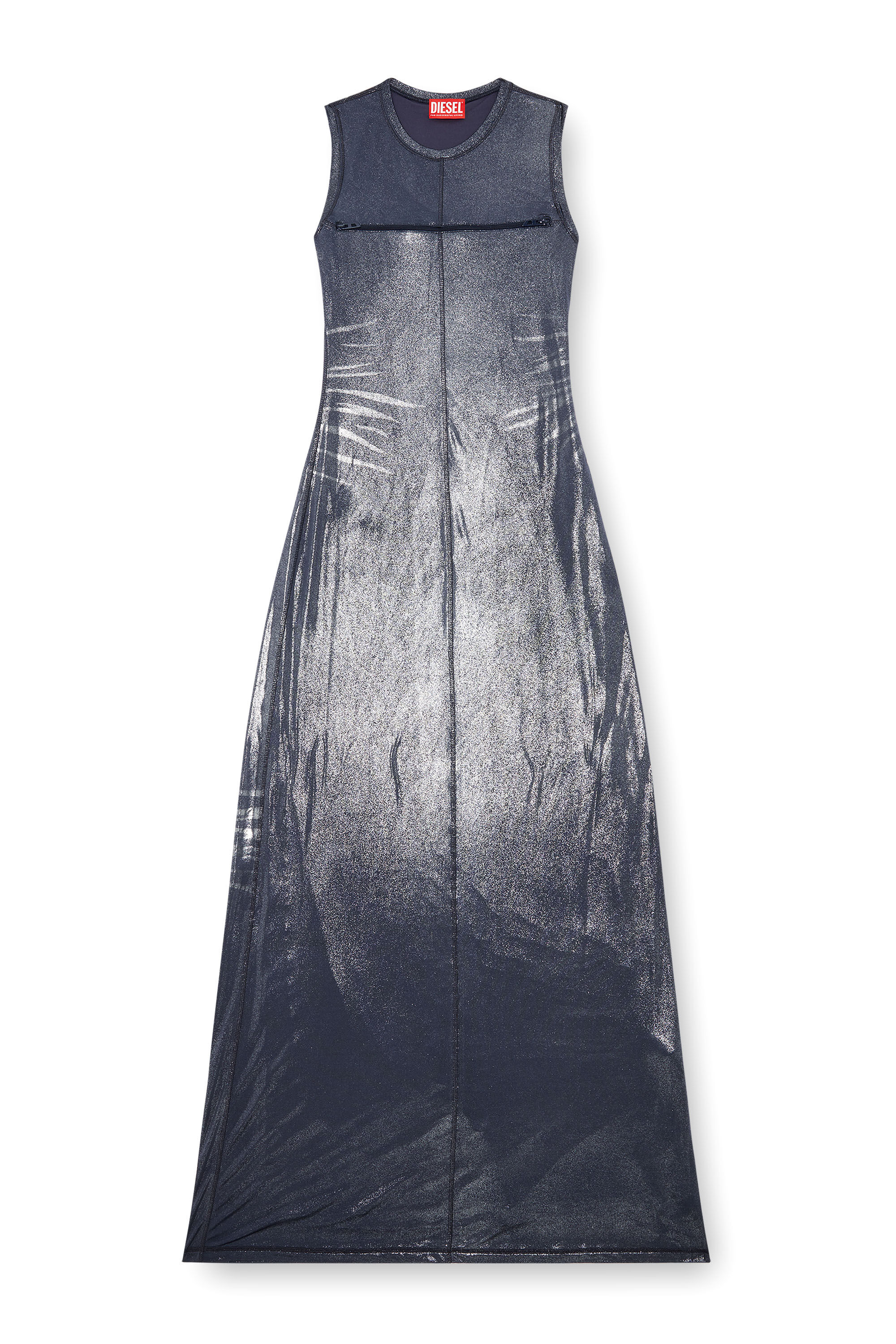 Diesel - D-VETY, Woman's Long metallic dress with zip details in Blue - 2